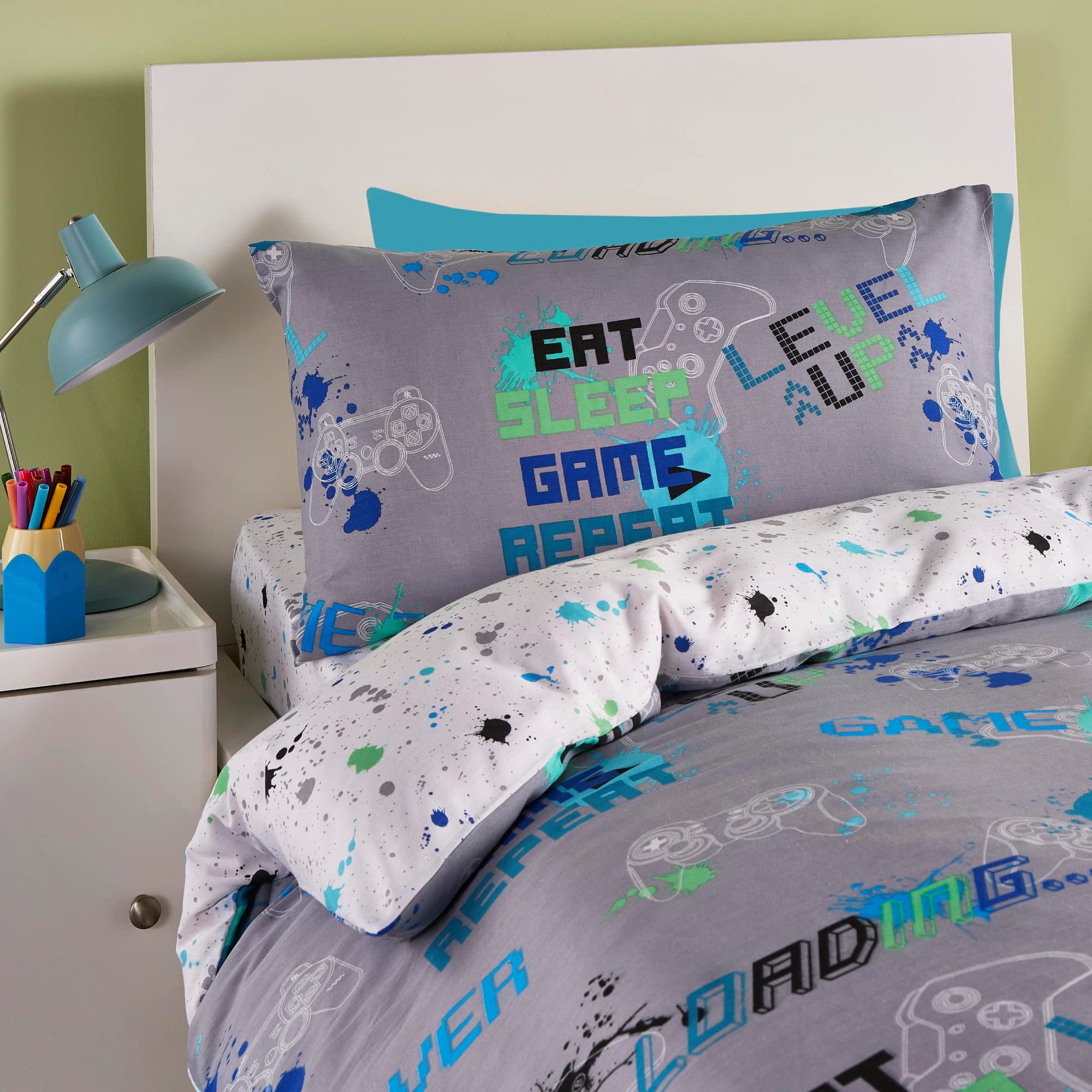 Bedlam Game Glow Grey Reversible Duvet Cover Set - Single Size 140x200cm - Glow-in-the-Dark 3