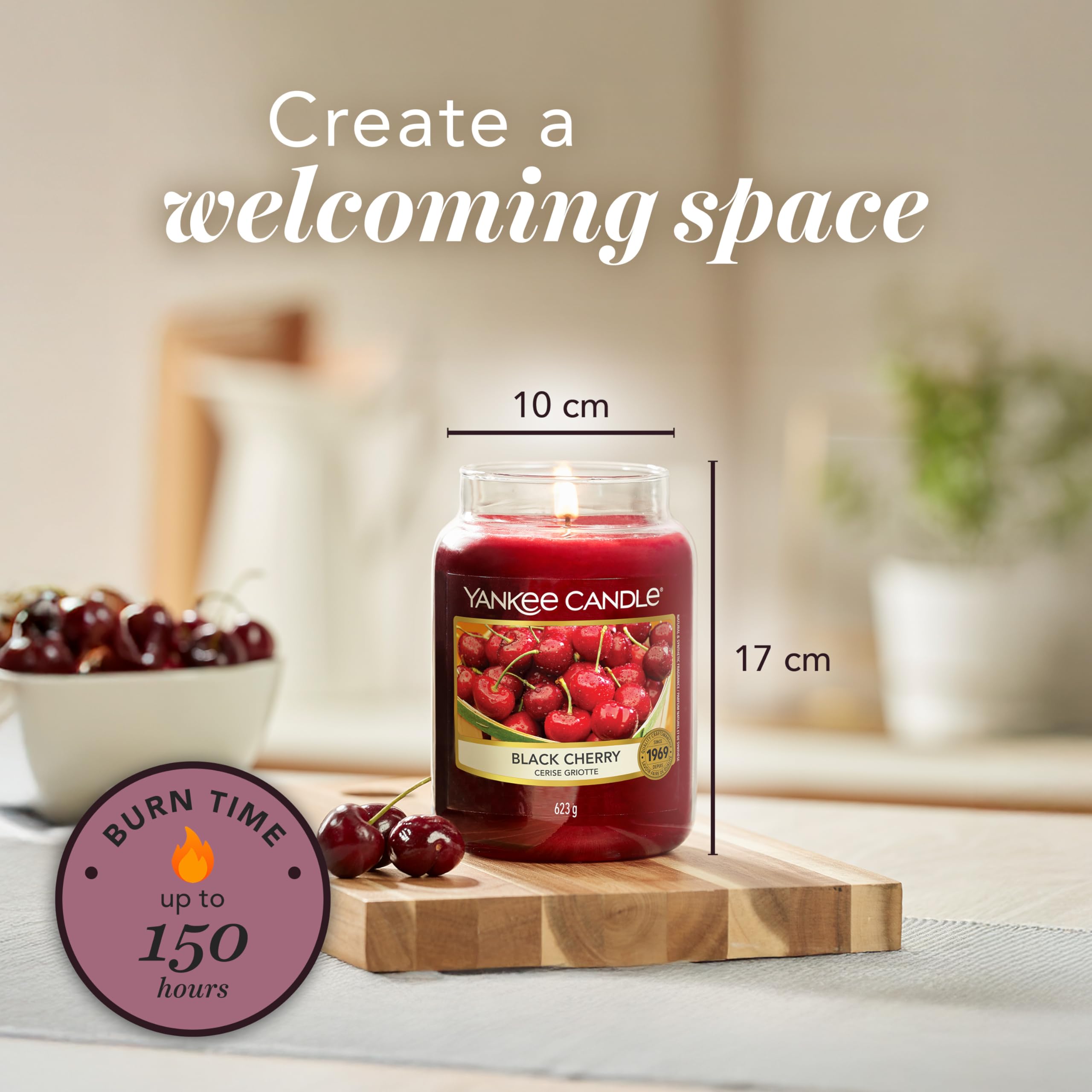 Yankee Candle Scented Candle - Black Cherry Large Jar | Up to 150 Hours Burn Time | 623g 5