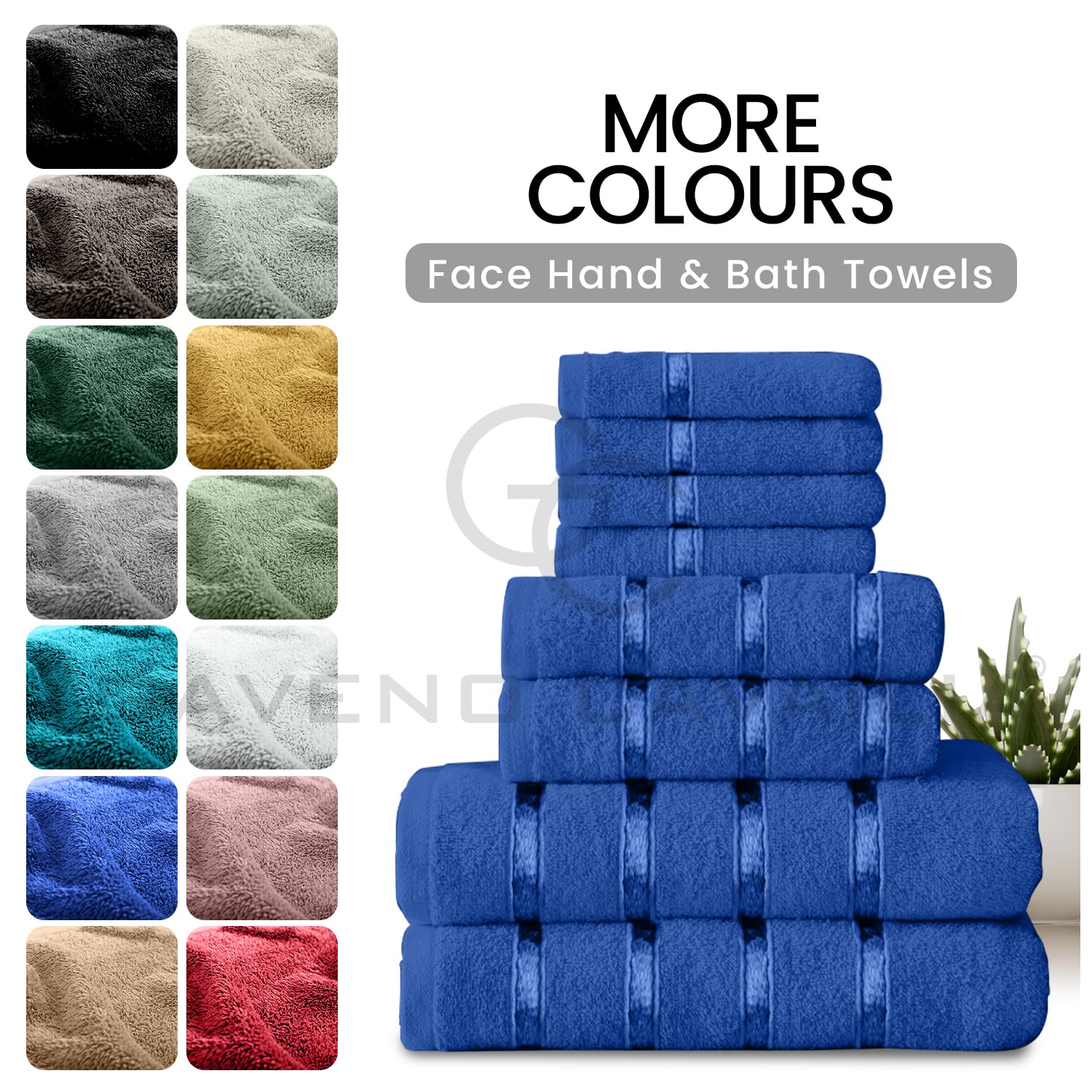 GC GAVENO CAVAILIA 8 Piece Royal Blue Towel Set - 450 GSM, Quick Dry Cotton | 2 Bath, 2 Hand, 4 Face Towels 5