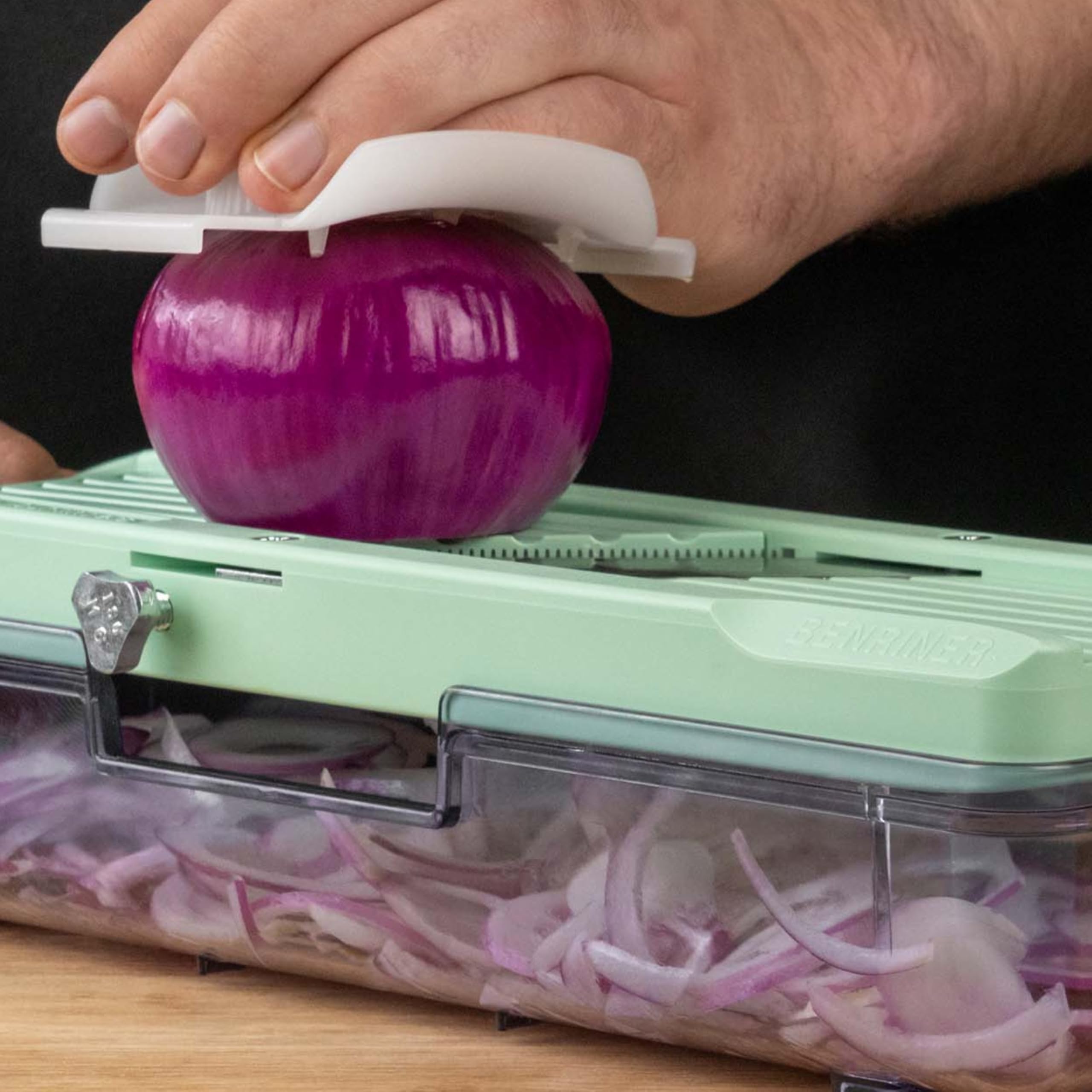 Benriner BN-3GR Japanese Handheld Mandolin Slicer - 3 Interchangeable Blades | Adjustable Thickness up to ¼ inch 5