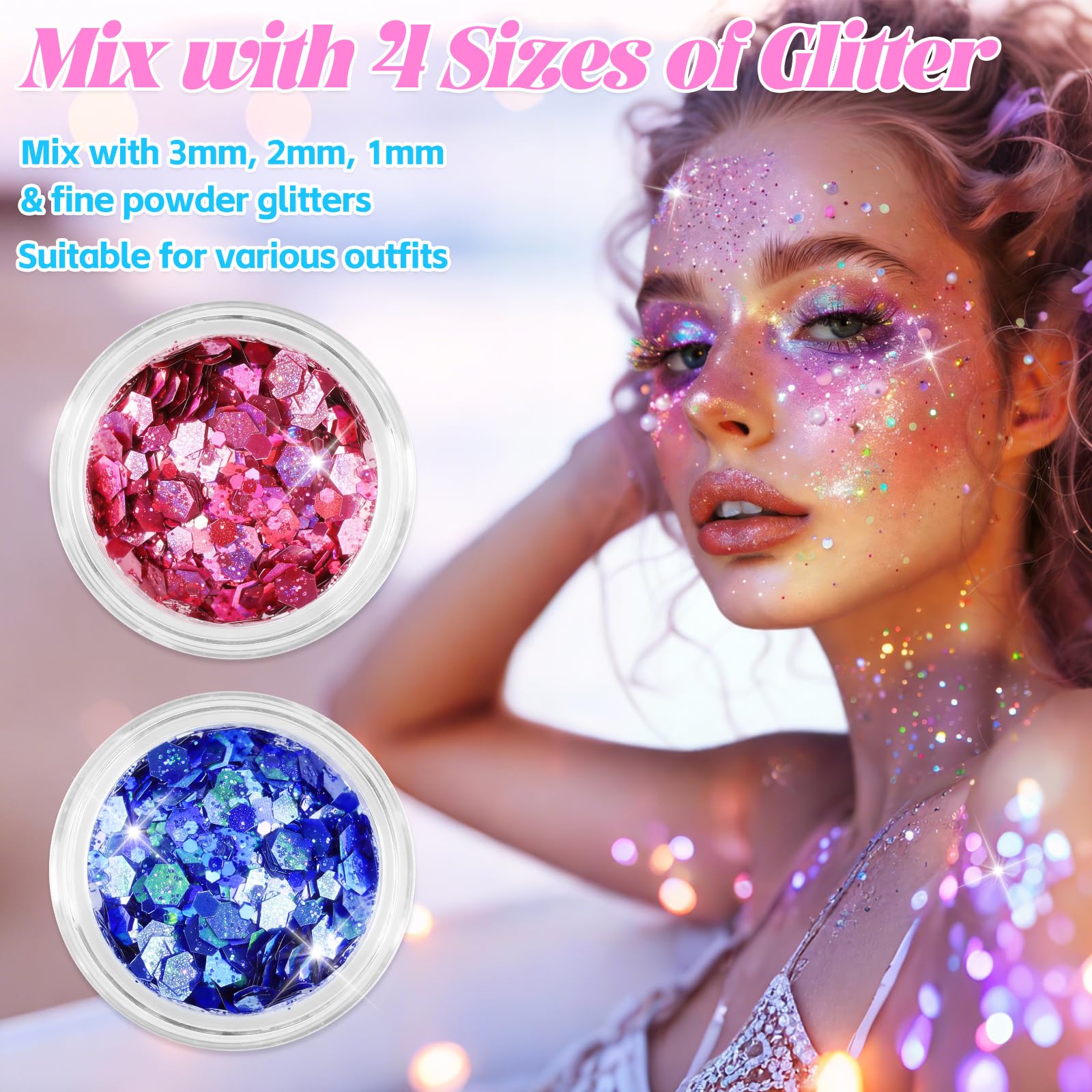 MOXYOY 12 Colour Chunky & Fine Glitter Mix Set for Face, Body, and Crafts | Cosmetic Grade PET 3