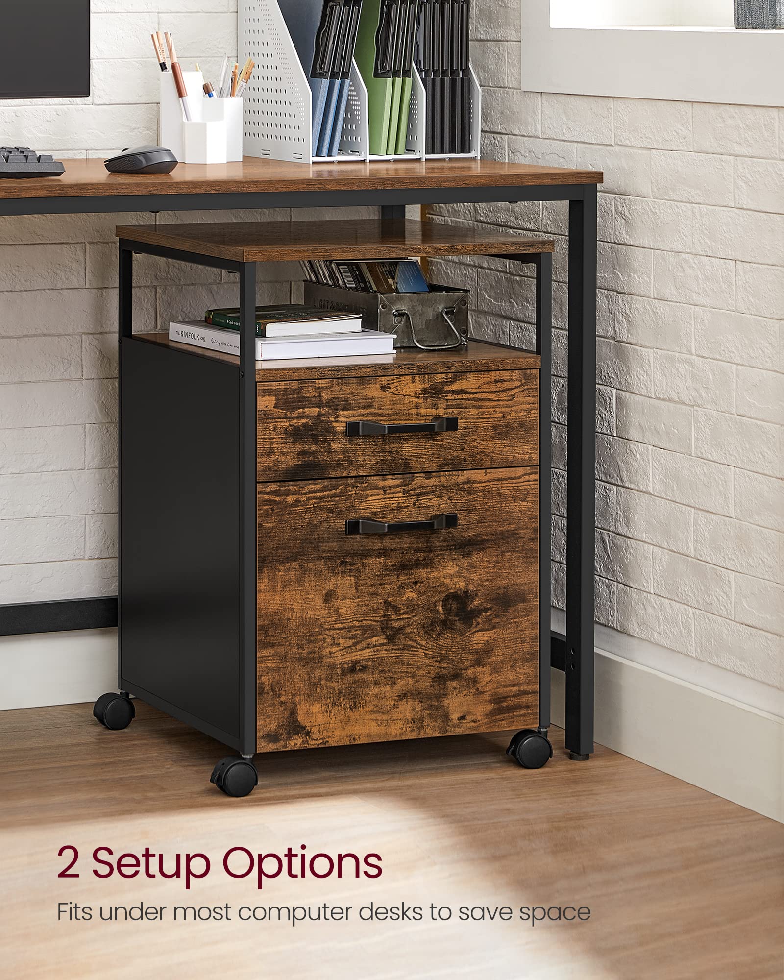 VASAGLE Mobile File Cabinet with 2 Drawers for Letter/A4 Files | Rustic Brown + Black | 50 kg Max Load 9