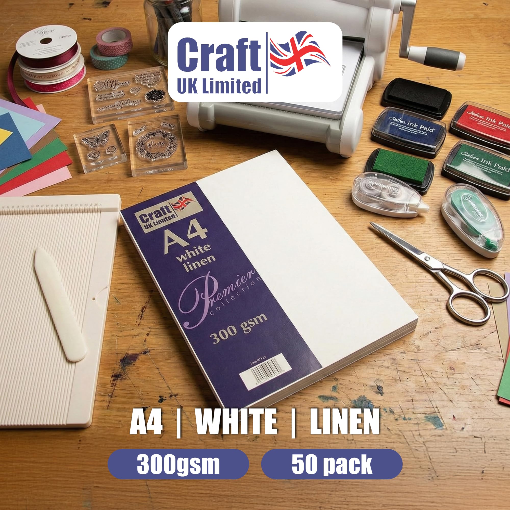 Craft UK Recycled Linen Cardstock Paper - 300gsm A4 White | Pack of 50 3