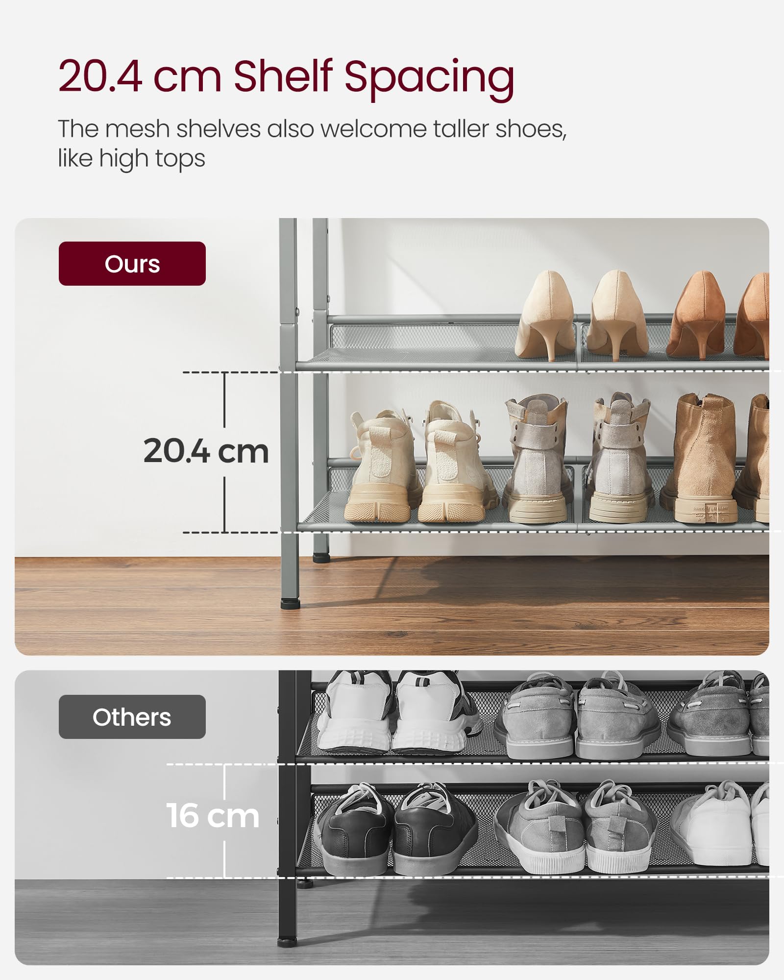 VASAGLE Shoe Rack - 5-Tier Storage with Adjustable Shelves | Industrial Design | Charcoal Grey & Silver 8