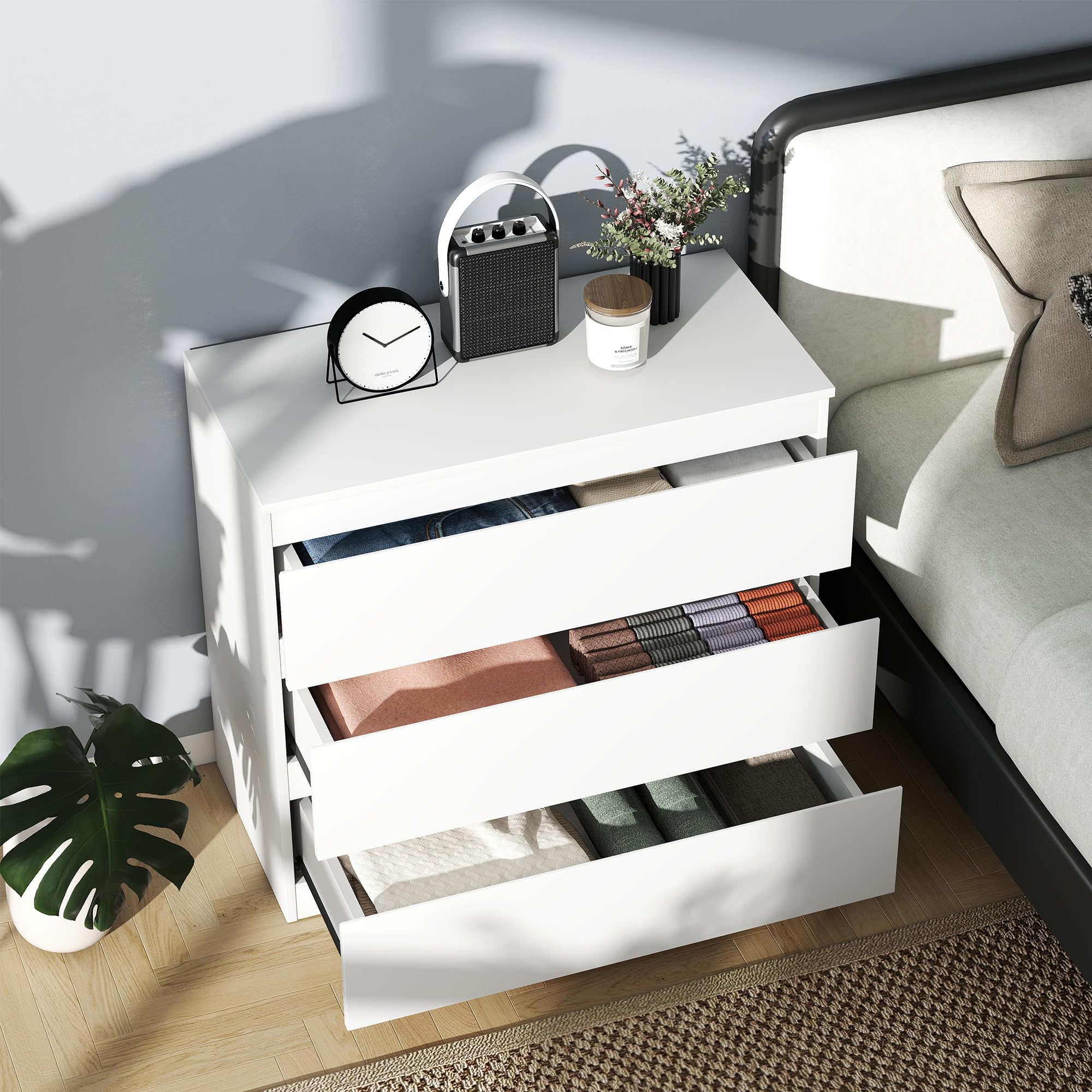 HOMCOM 3-Drawer Chest of Drawers - White Engineered Wood Storage Unit | 80W x 39D cm 8