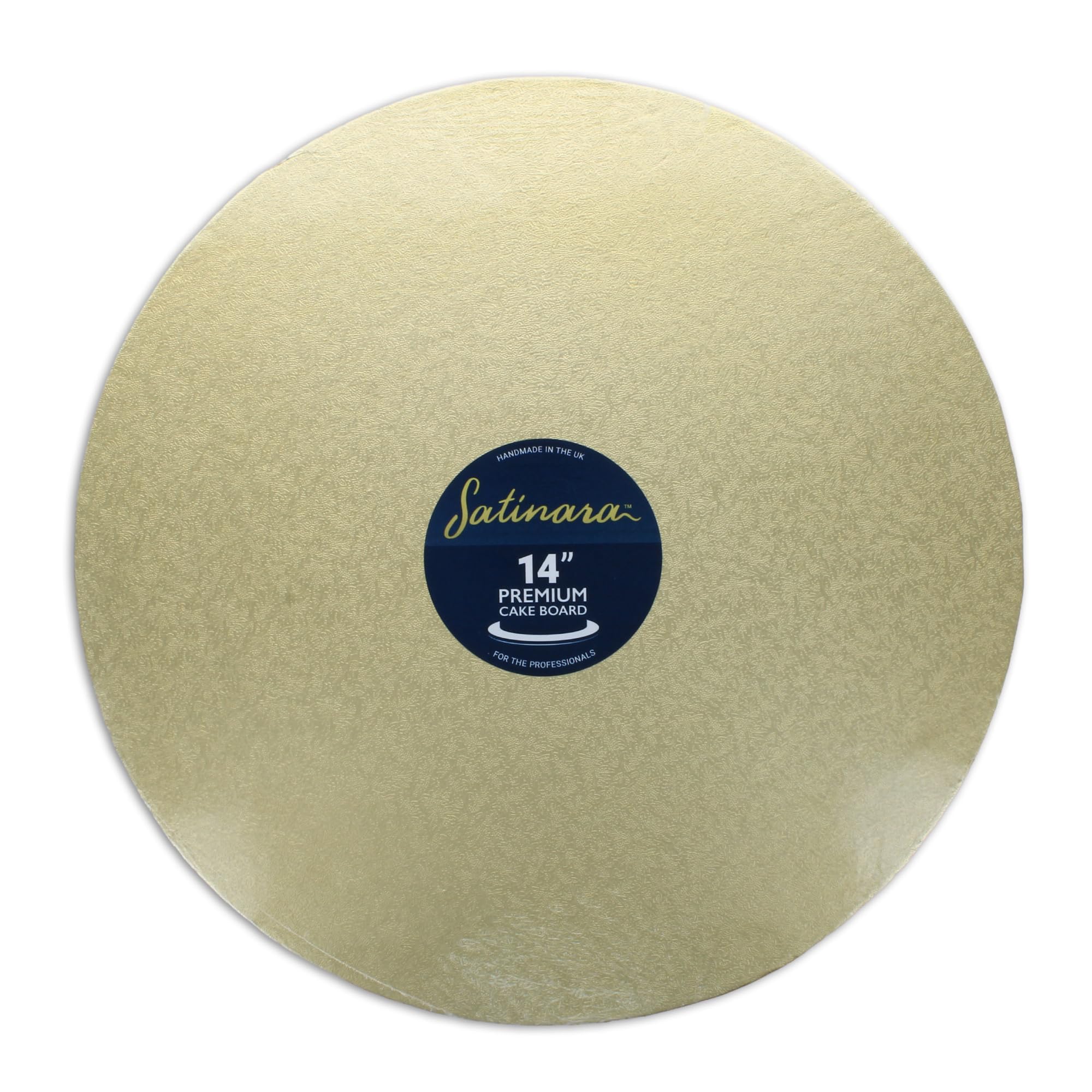 Satinara Cake Board - 14 Inch Round Cake Drum | 12mm Thick, Pale Gold Foil | Handmade in UK 1