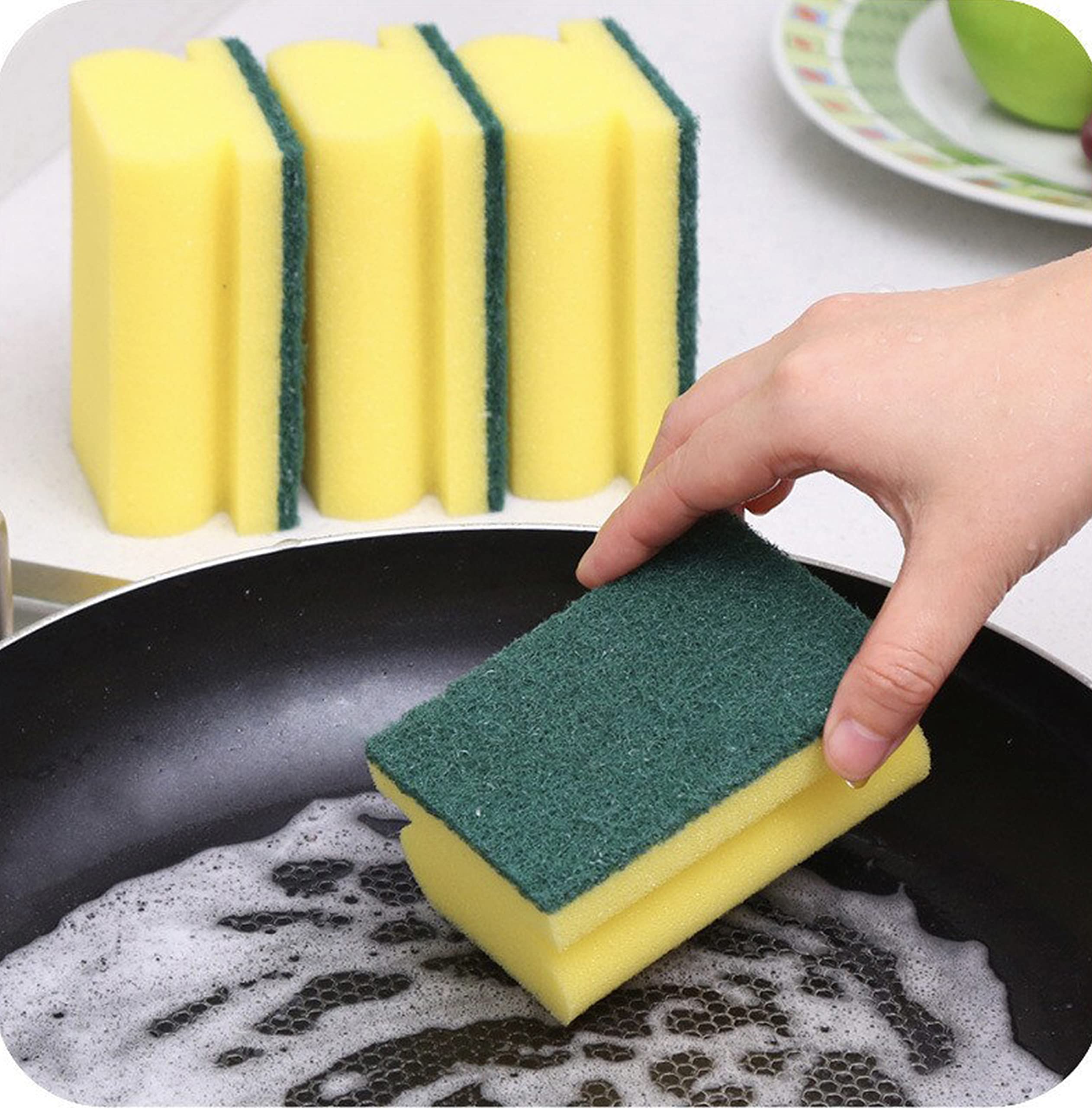 HomeSmith Heavy Duty Scrub Sponge - Dual-Sided Dishwashing & Cleaning | 10 Pack | Yellow/Green 1