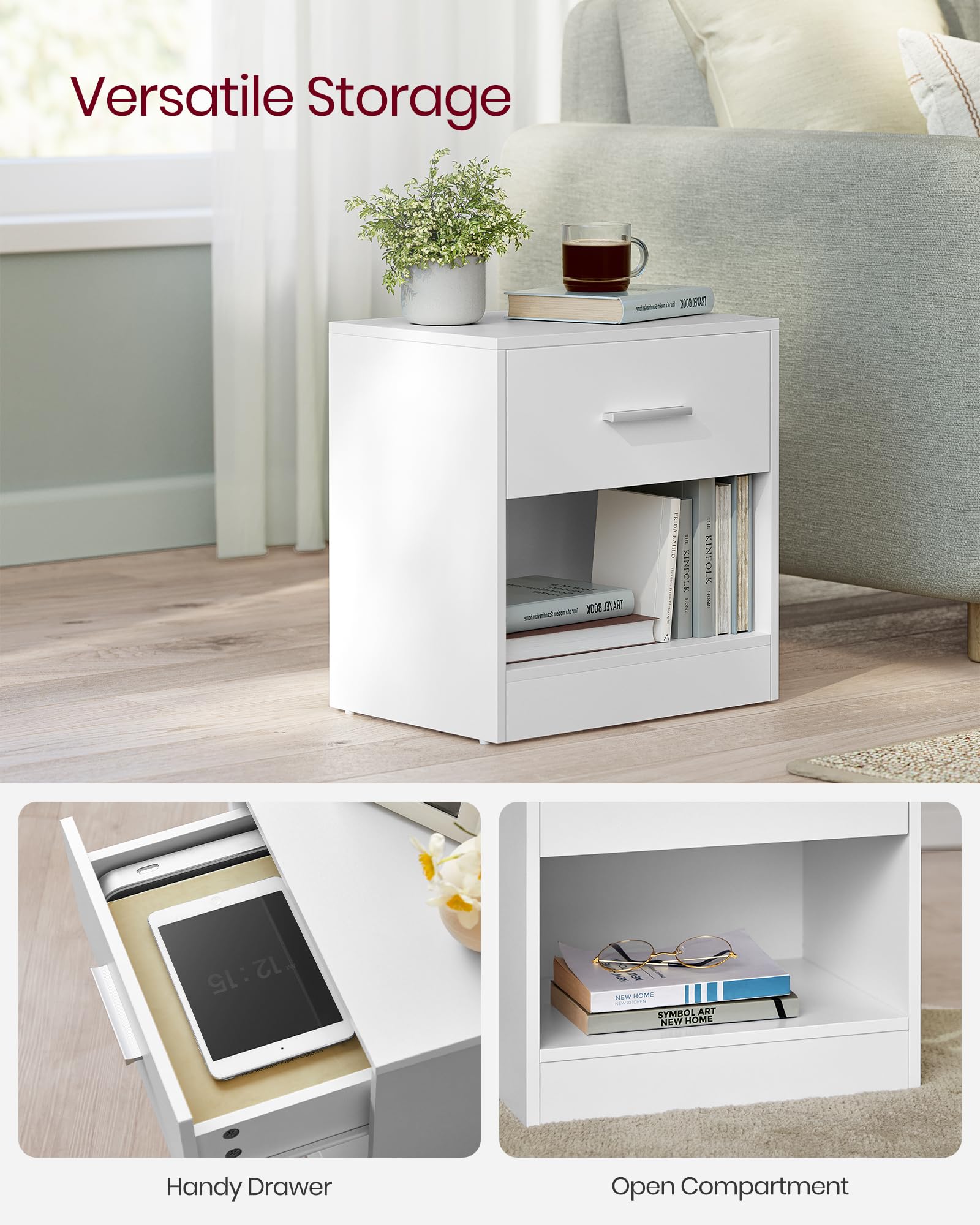 VASAGLE Bedside Tables - Set of 2 Side Tables with Drawer | Classic White | 28 x 39 x 41 cm 4