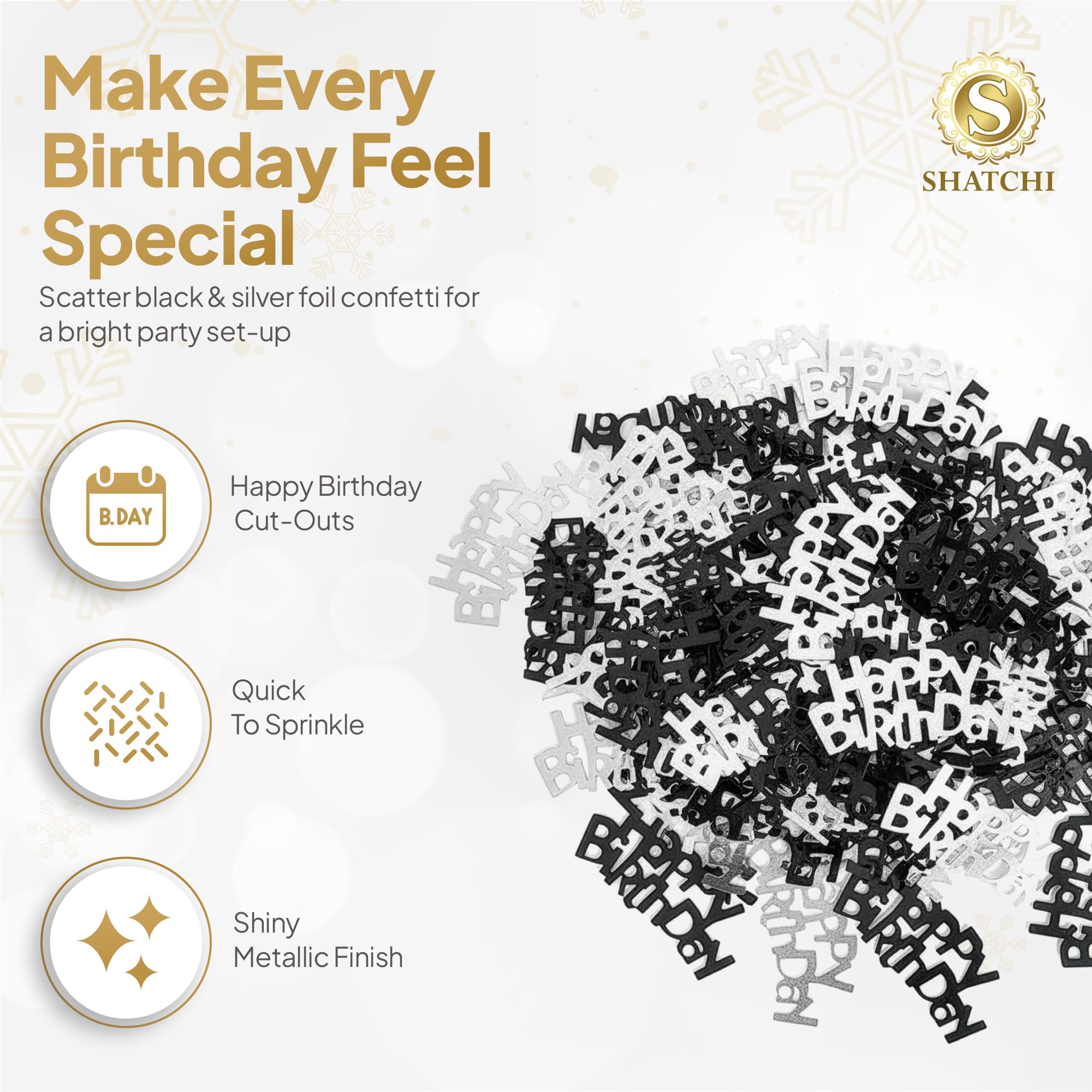 SHATCHI Happy Birthday Confetti - Black & Silver Foil Scatter | 14 Gram Pack 3