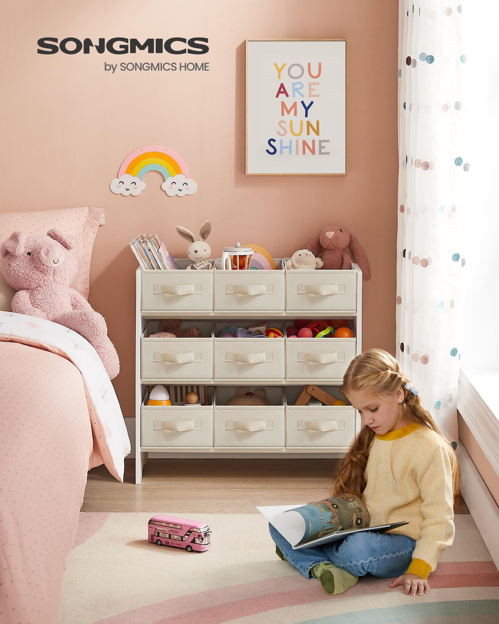 SONGMICS Toy Organiser Shelf with 9 Non-Woven Fabric Boxes | Cloud White | 60cm Height 3