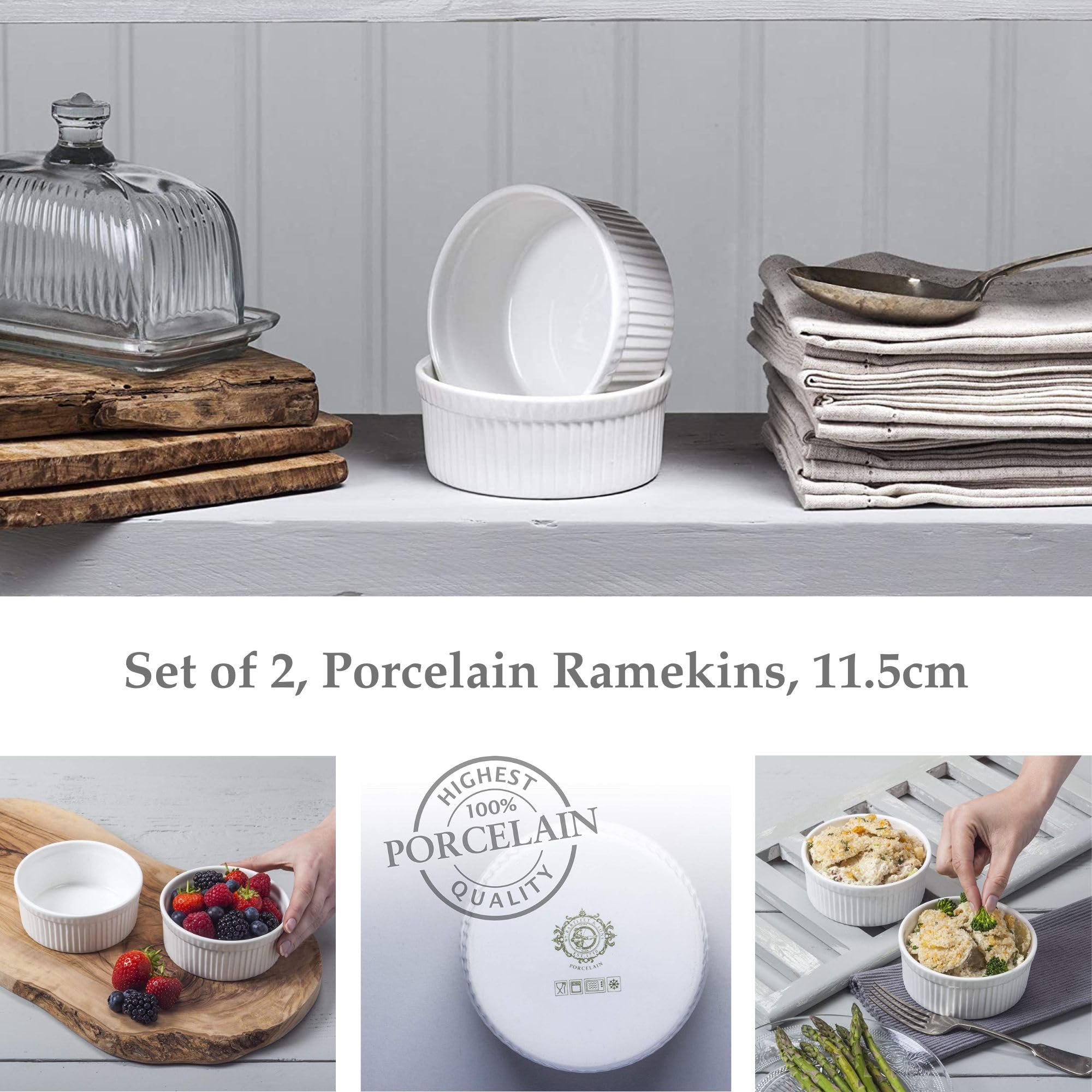 WM Bartleet & Sons 1750 Traditional Porcelain Ramekins Set of 2 - 11.5cm Diameter | Oven Safe 2