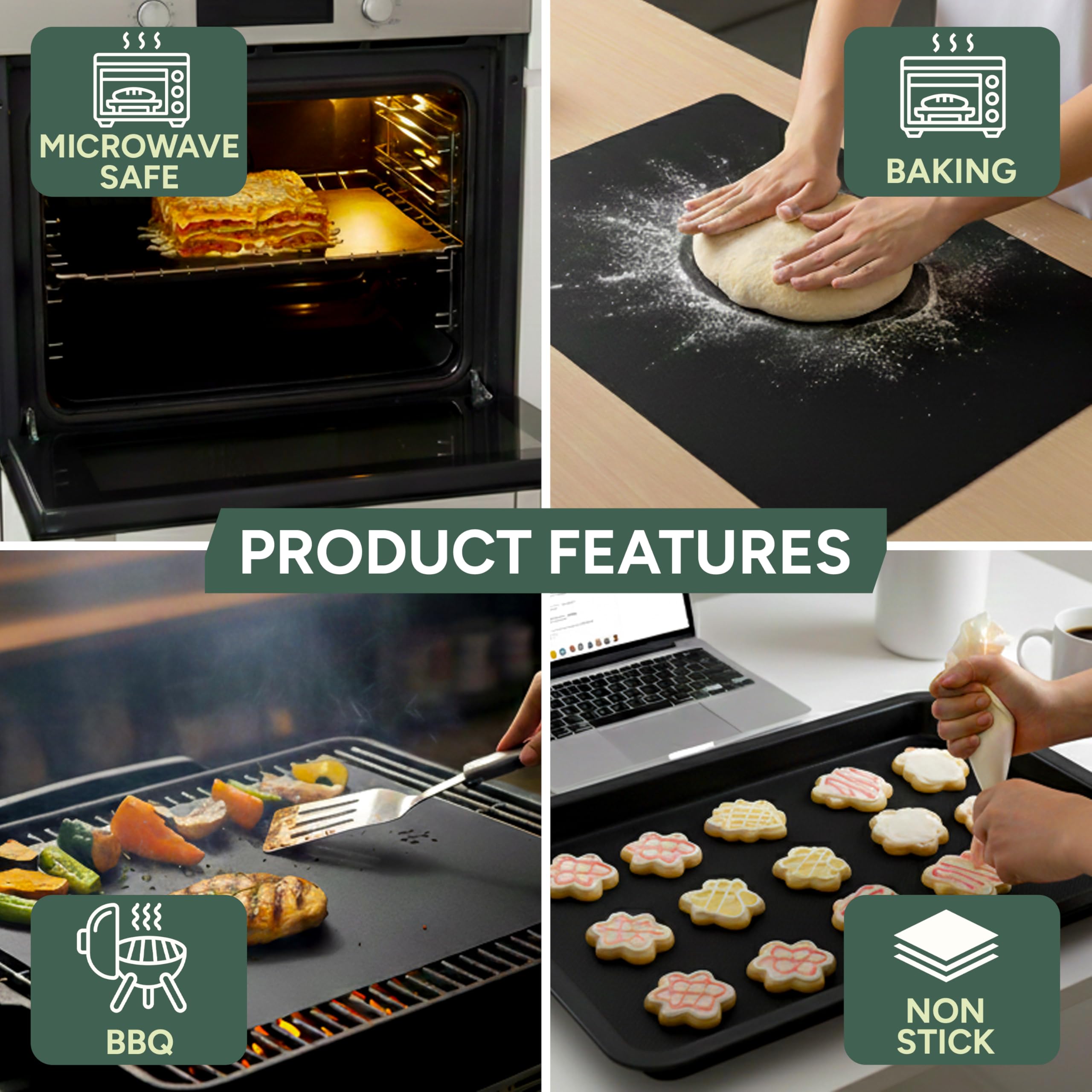 Zuvo Oven Liners for Bottom of Oven - Non-Stick Reusable, Heat Resistant | 32x50cm (2 Pack) 7