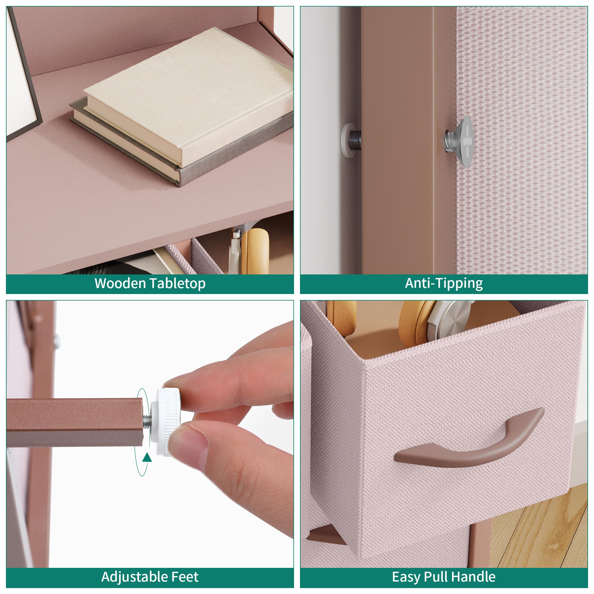 YITAHOME 6-Drawer Fabric Dresser with Metal Frame | Pink | 80W x 79H cm 6