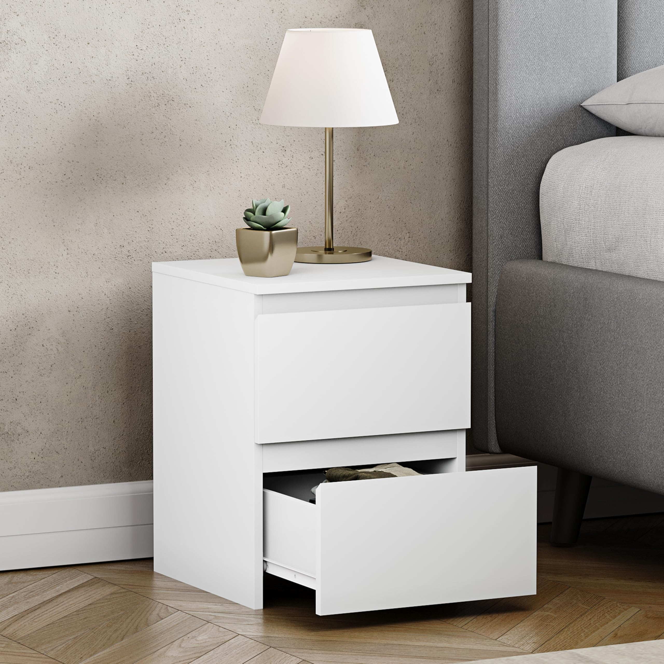 Vida Designs Denver 2 Drawer Bedside Chest - Modern Style | H: 40 x W: 29.5 cm | White 7