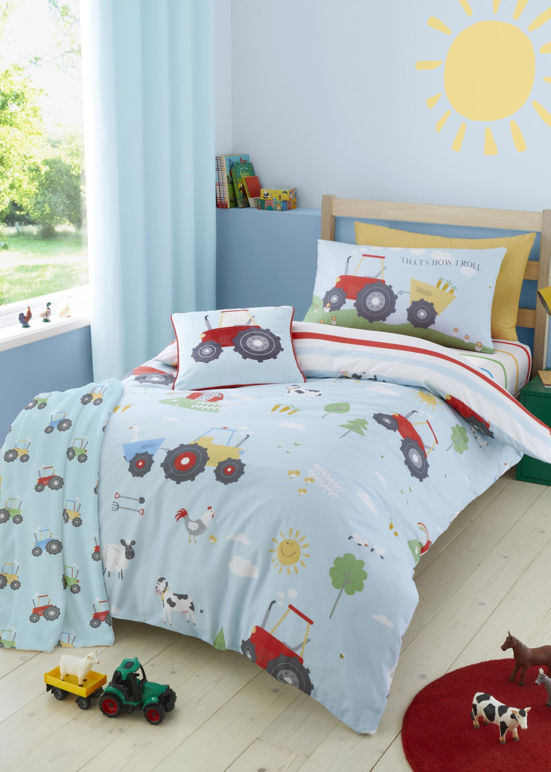 Bedlam Fleece Throw Blanket - Blue Tractor Design | 120 x 150cm | Reversible Polyester 4