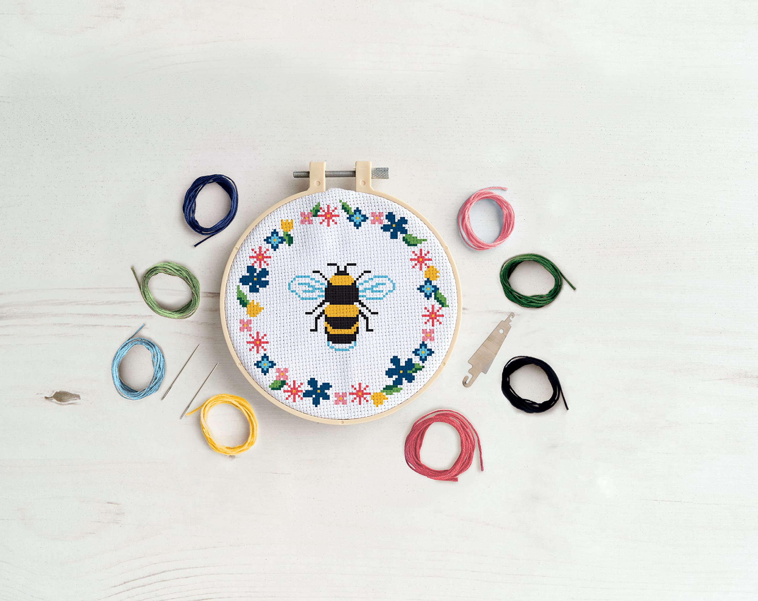 Simply MAKE Cross Stitch Kit - Bee Design for Kids and Adults | All-Inclusive Starter Kit 2