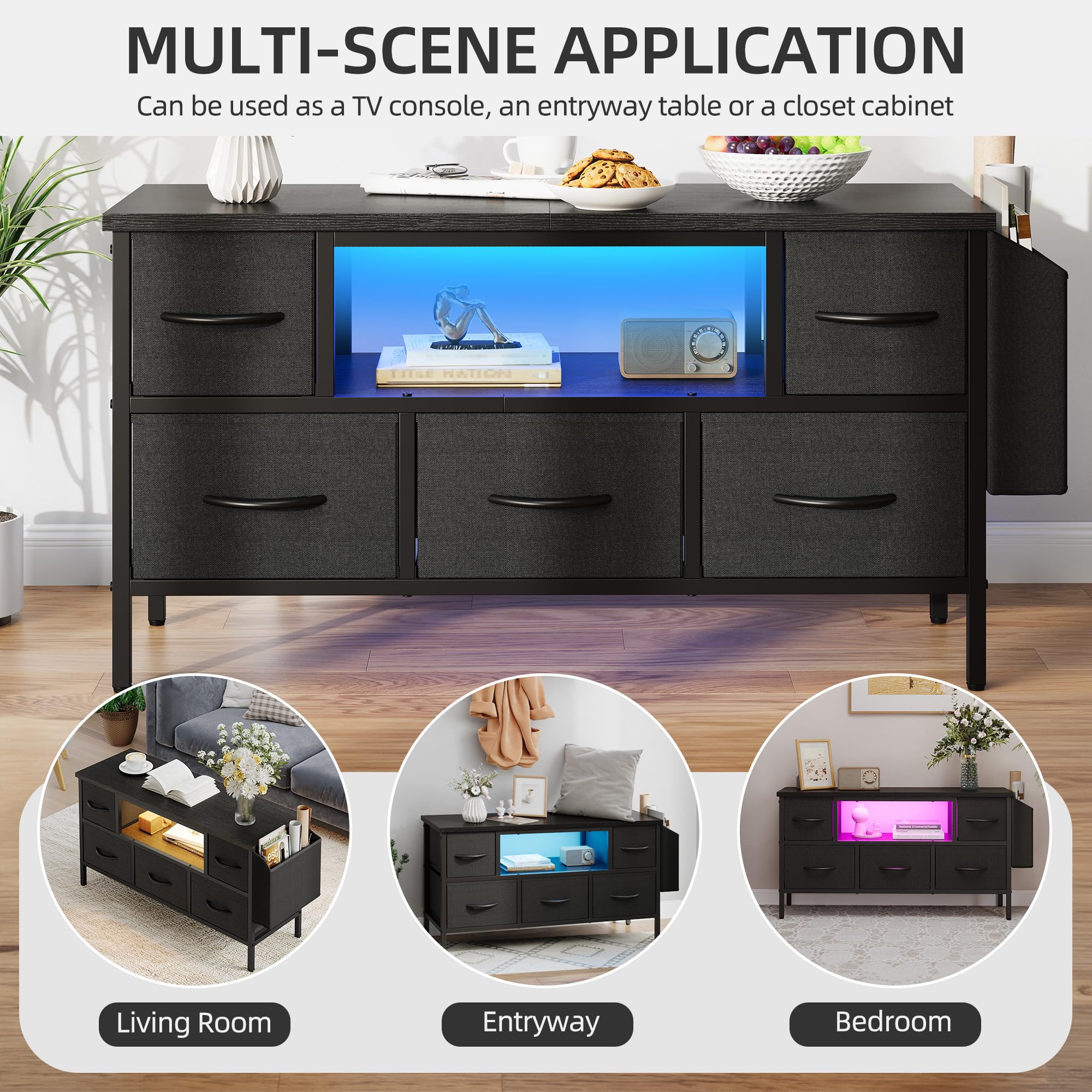YITAHOME TV Stand Cabinet Unit with 5 Foldable Drawers & RGB LED Lights | Supports Up to 55 Inch TV 4