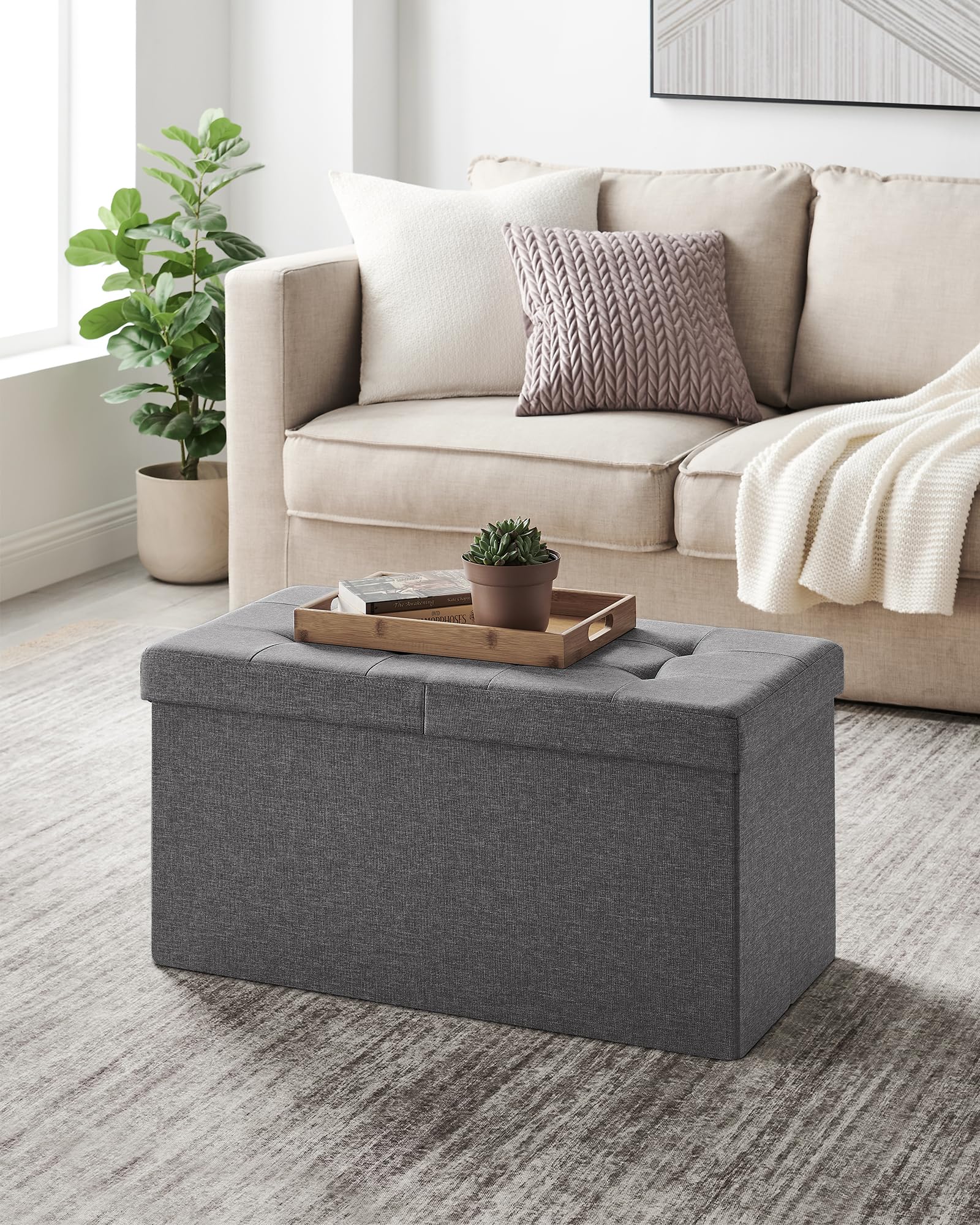SONGMICS Storage Ottoman - Tufted Chesterfield Style | 80L Capacity | 300 kg Load | Dark Grey