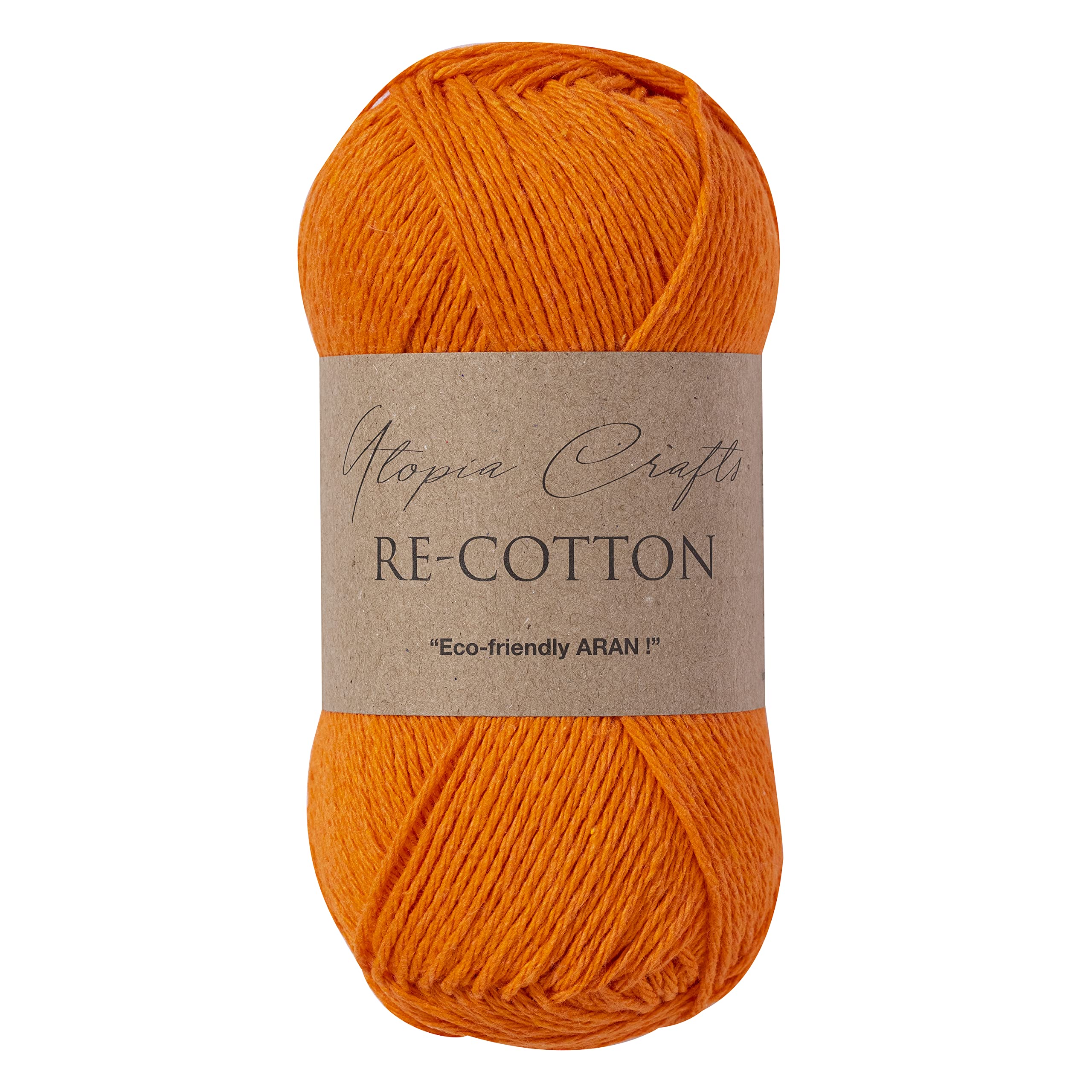 Utopia Crafts Re-Cotton DK Knitting Yarn - 100g Pumpkin Orange | 80% Recycled Cotton | Oeko-Tex Certified 1