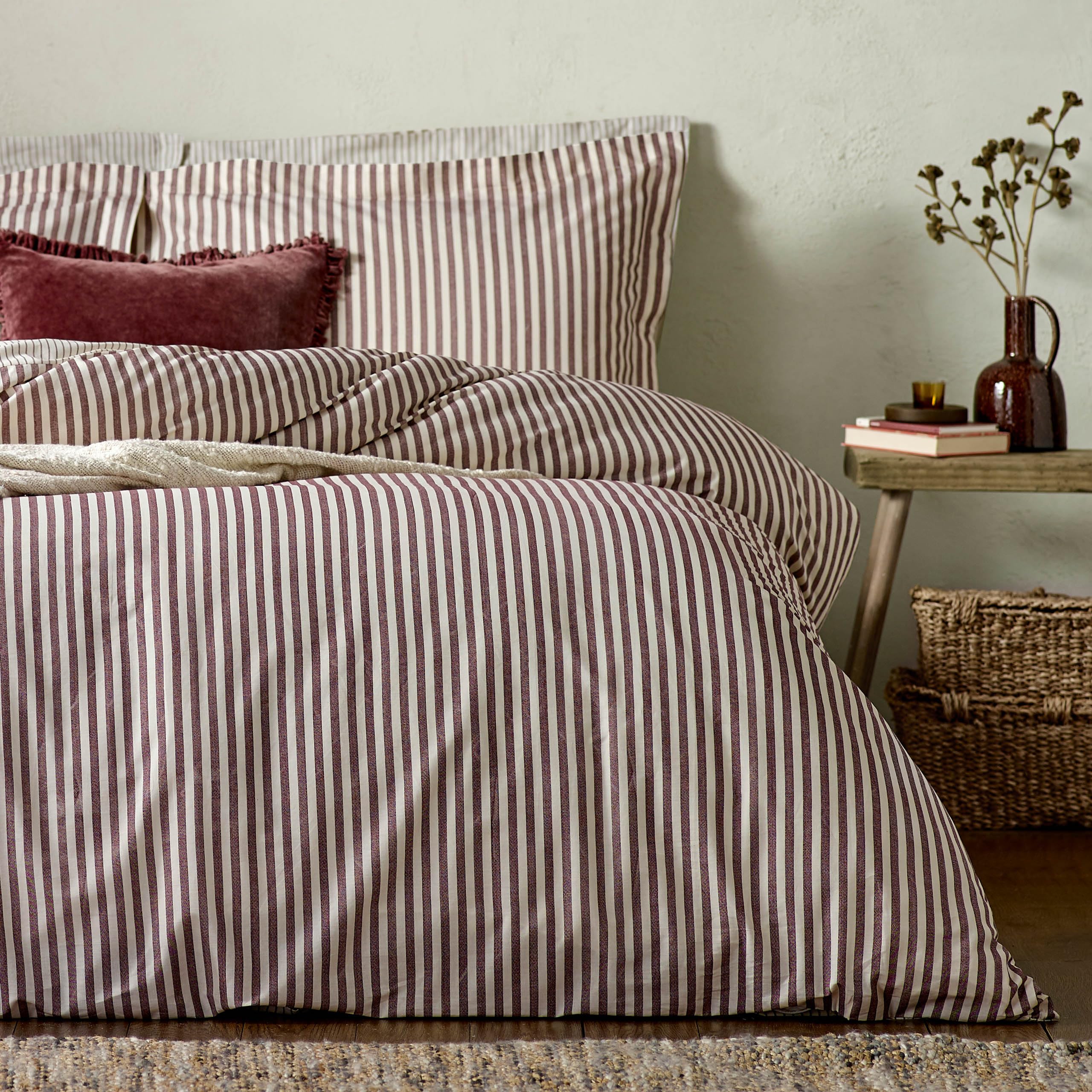 furn. Hebden Mélange Stripe Pillowcase Pair | 100% Cotton | 50 x 75cm | Beetroot 3