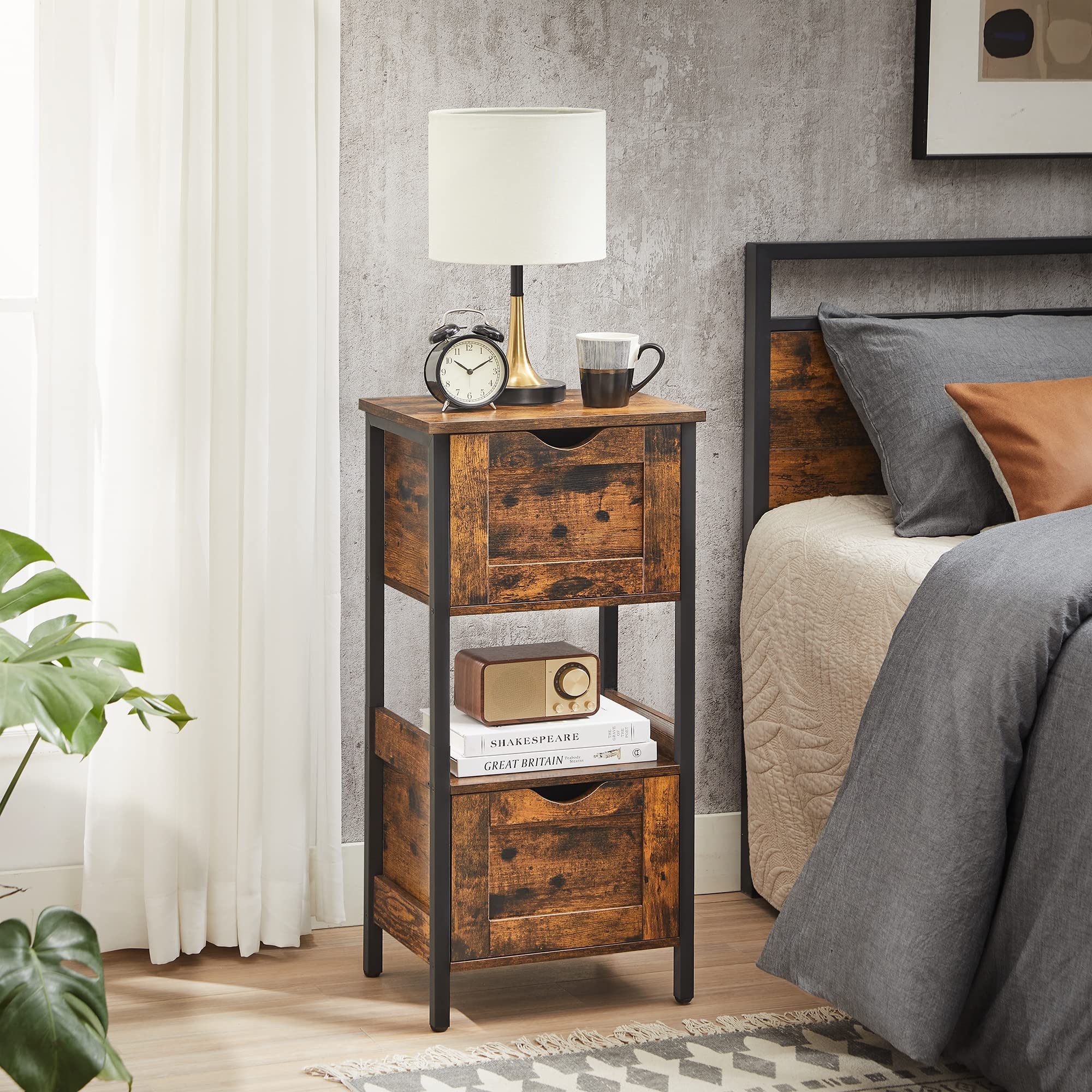 VASAGLE Bathroom Floor Cabinet - Rustic Brown & Black Storage | 37x30x80 cm | Adjustable Feet 4