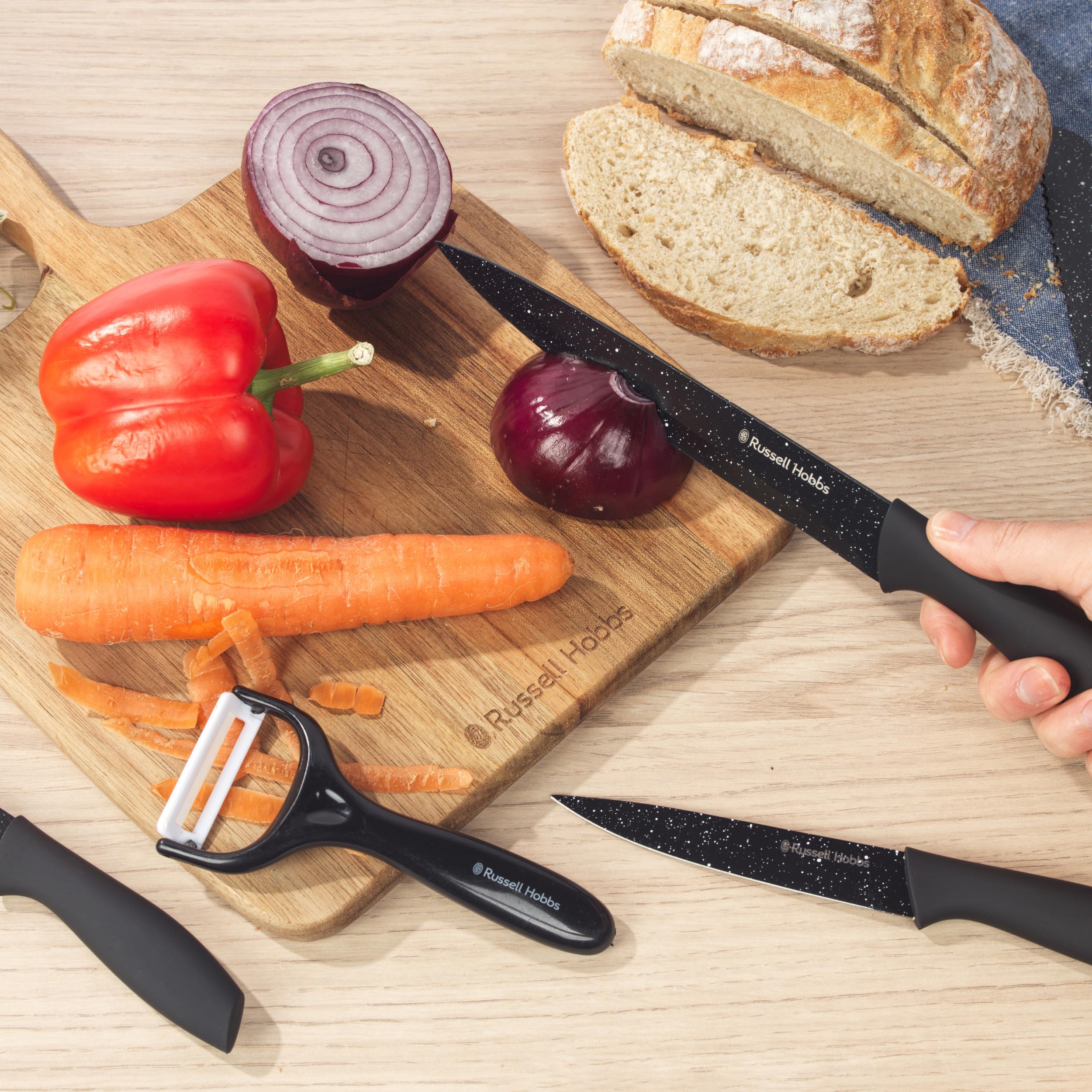 Russell Hobbs 6-Piece Knife & Peeler Set - Marble-Effect Non-Stick Blades | Soft-Touch Handles 3