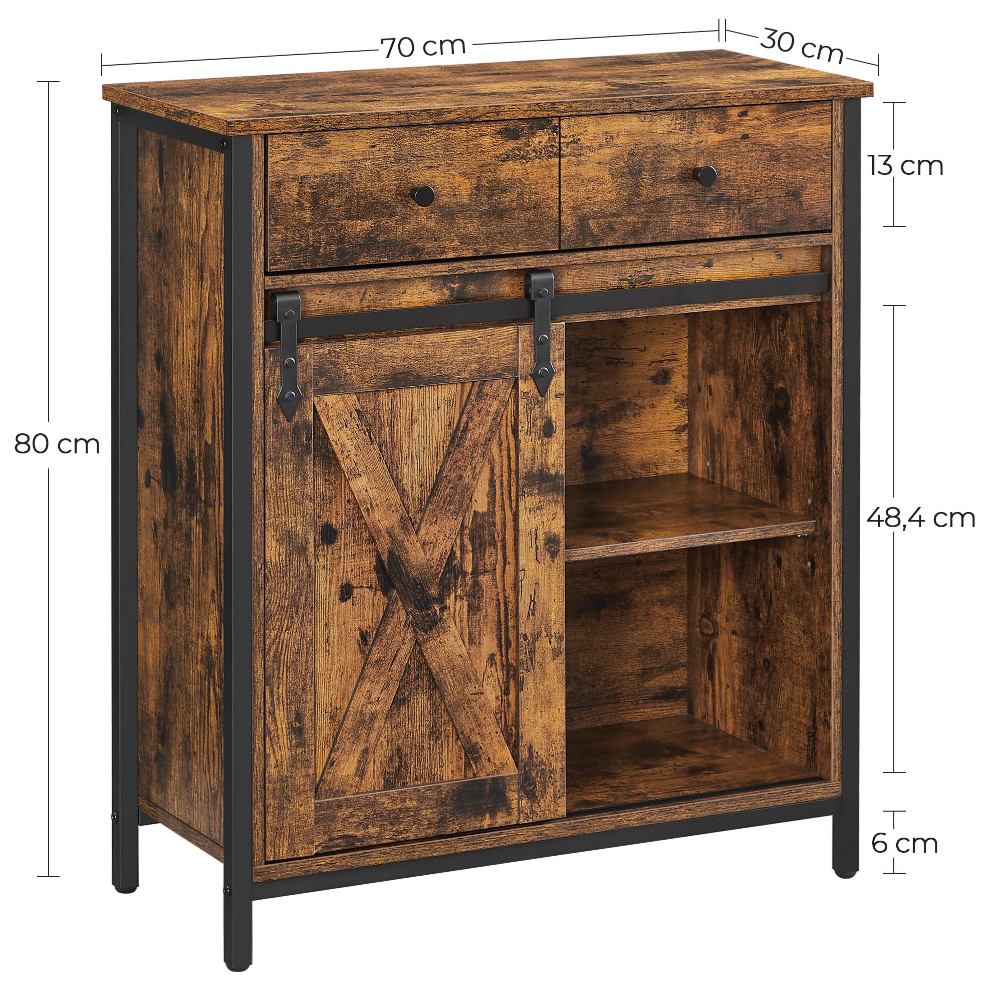 VASAGLE Storage Cabinet - Industrial Rustic Brown Sideboard with Sliding Barn Door | 1 Drawer, Adjustable Shelves 3