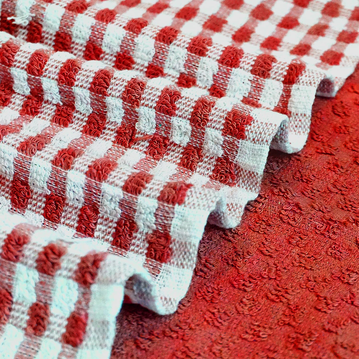 Casabella Pack of 6 Terry Cotton Kitchen Tea Towels - Highly Absorbent Dish & Bar Towels | Red 5