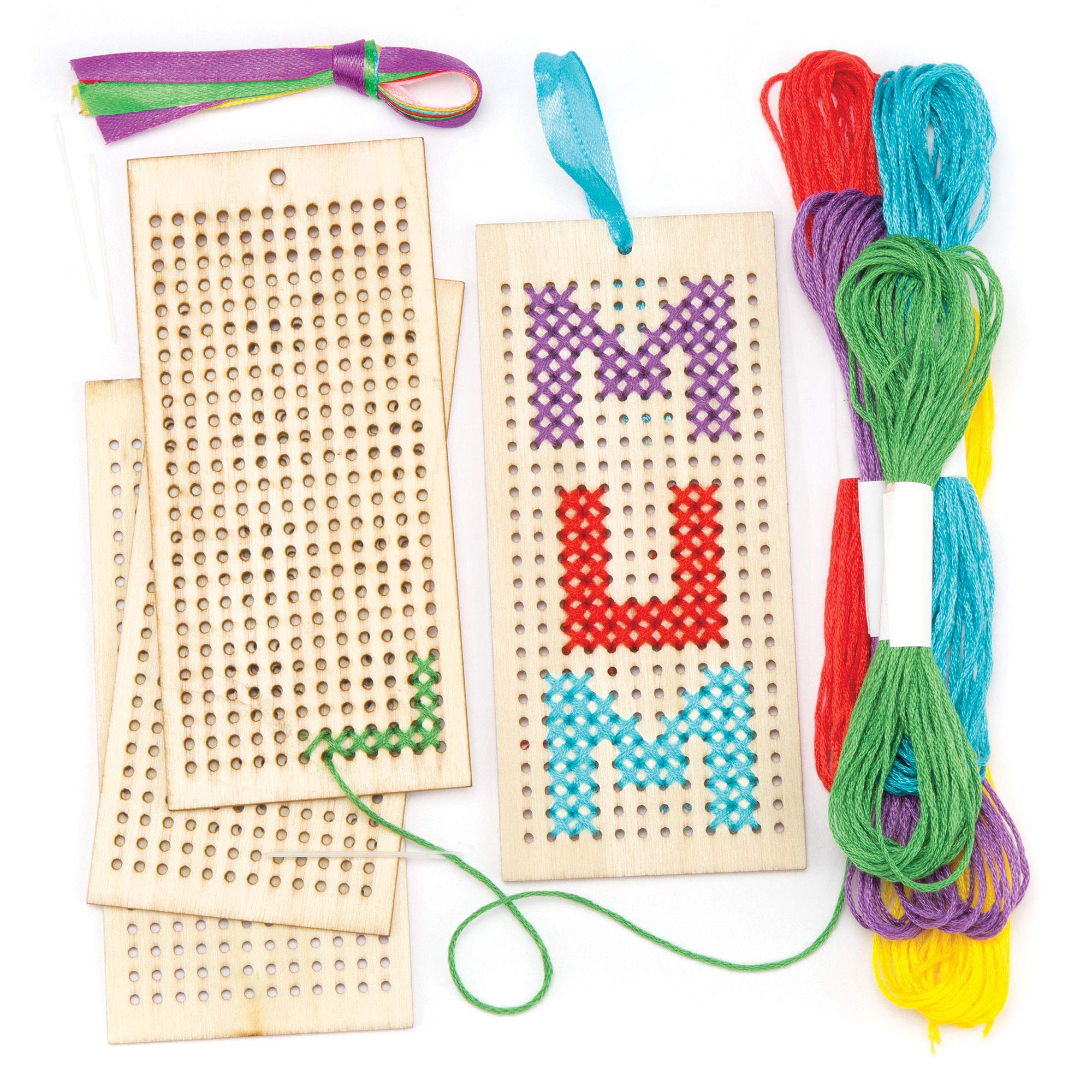 Baker Ross AR141 Bookmark Cross Stitch Kits for Beginners - 4 Pack, Assorted Colors 1