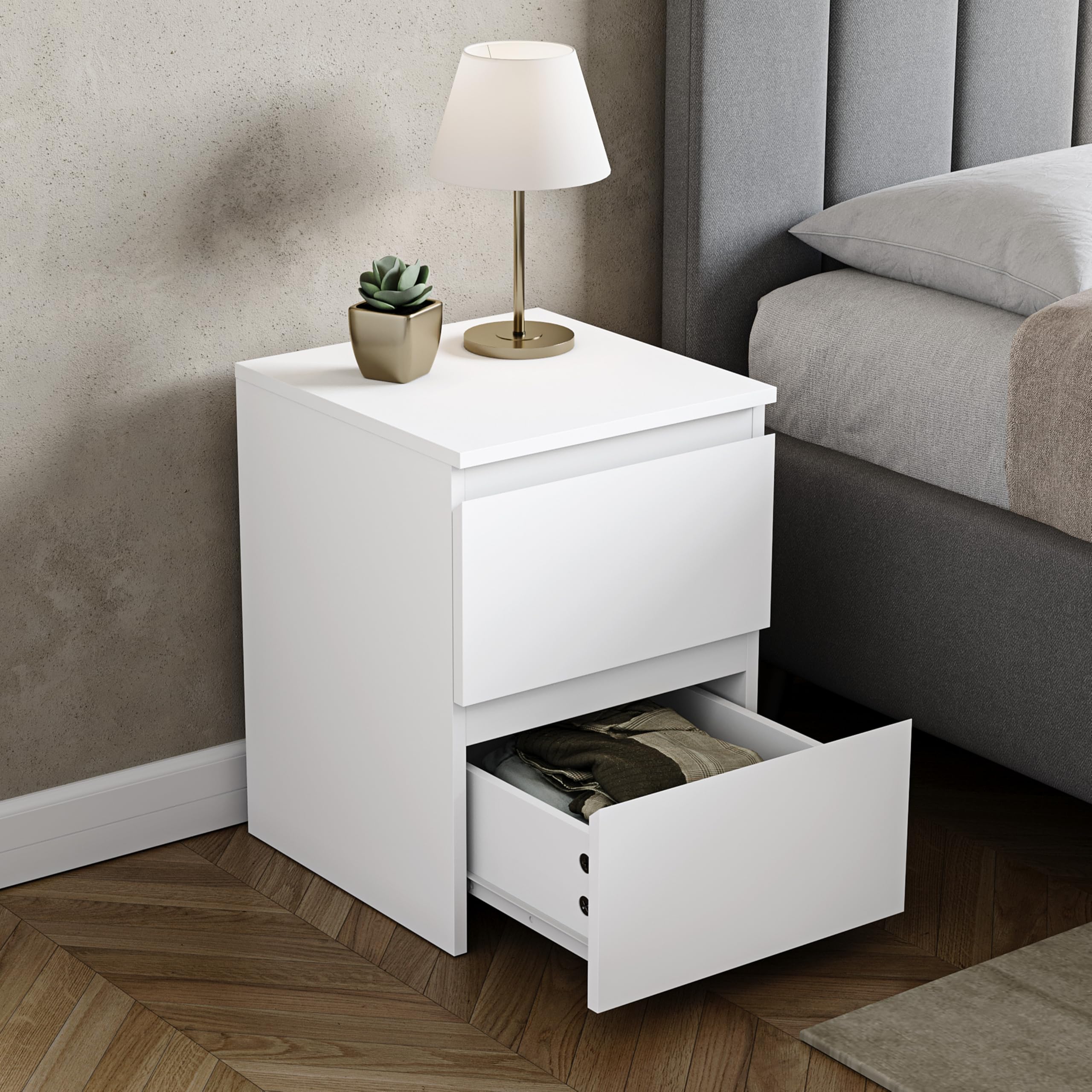 Vida Designs Denver 2 Drawer Large Bedside Cabinet | White Metal Finish | H48 x W39.5 x D39.5 cm 4