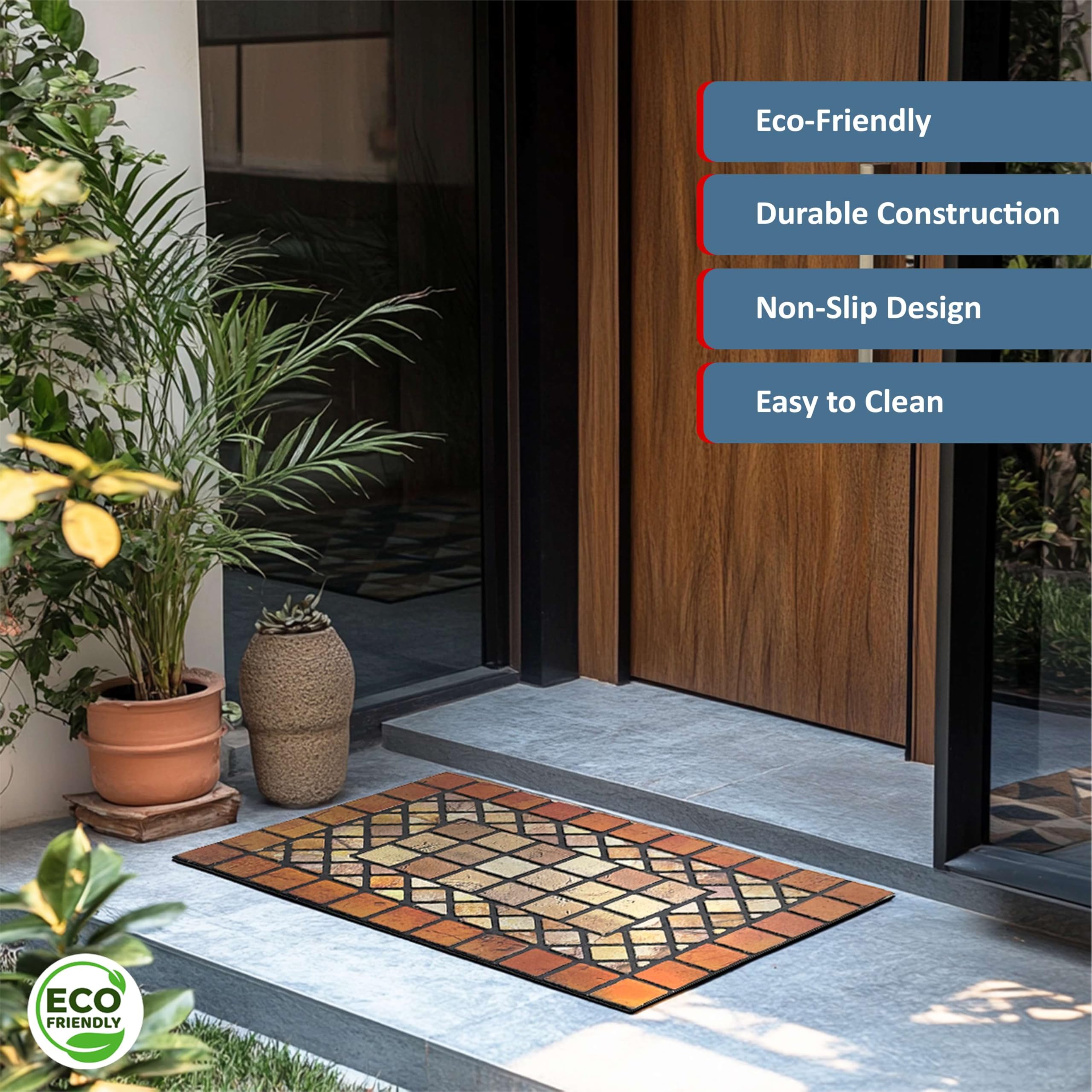 Nicoman Tile Heavy Duty Boot Scraper Doormat | Non-Slip Rubber | Indoor/Outdoor | 60x40cm Red Border 7