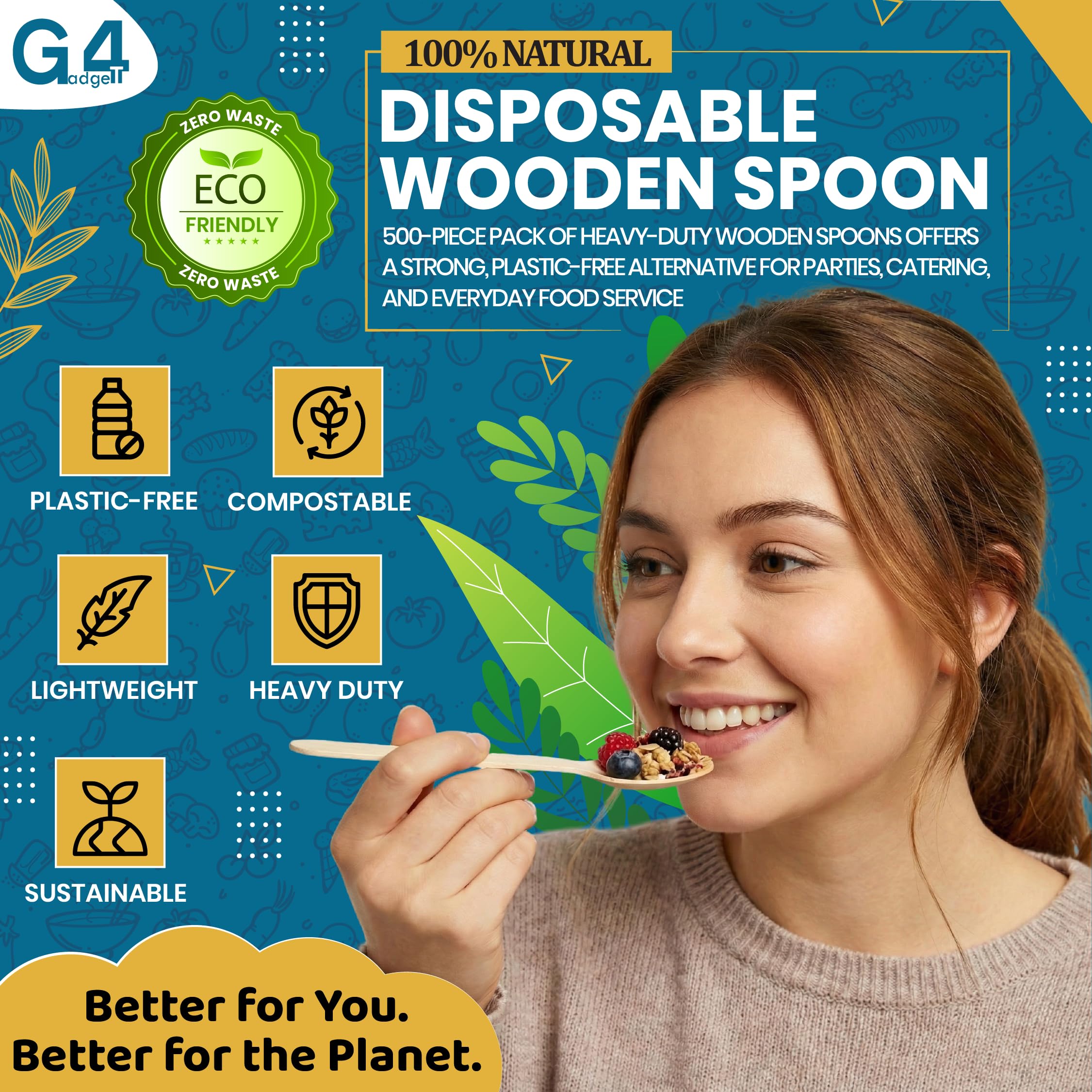 G4GADGET 100-Pack Wooden Spoons - Durable & Splinter-Free Disposable Utensils | Light Brown Wood 2