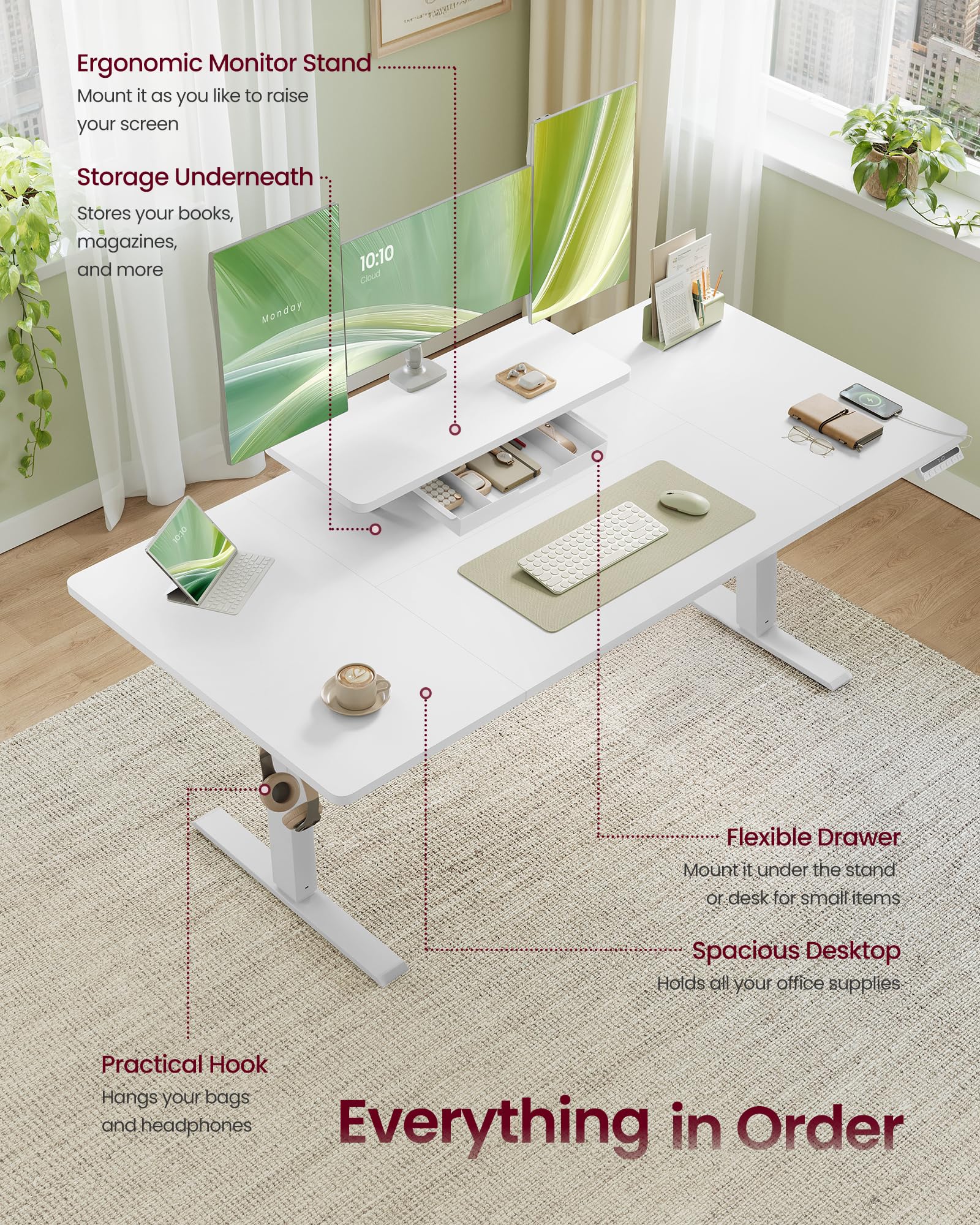 VASAGLE Electric Standing Desk - Height Adjustable 140 x 70 cm | 3 Memory Presets | Cloud White 5