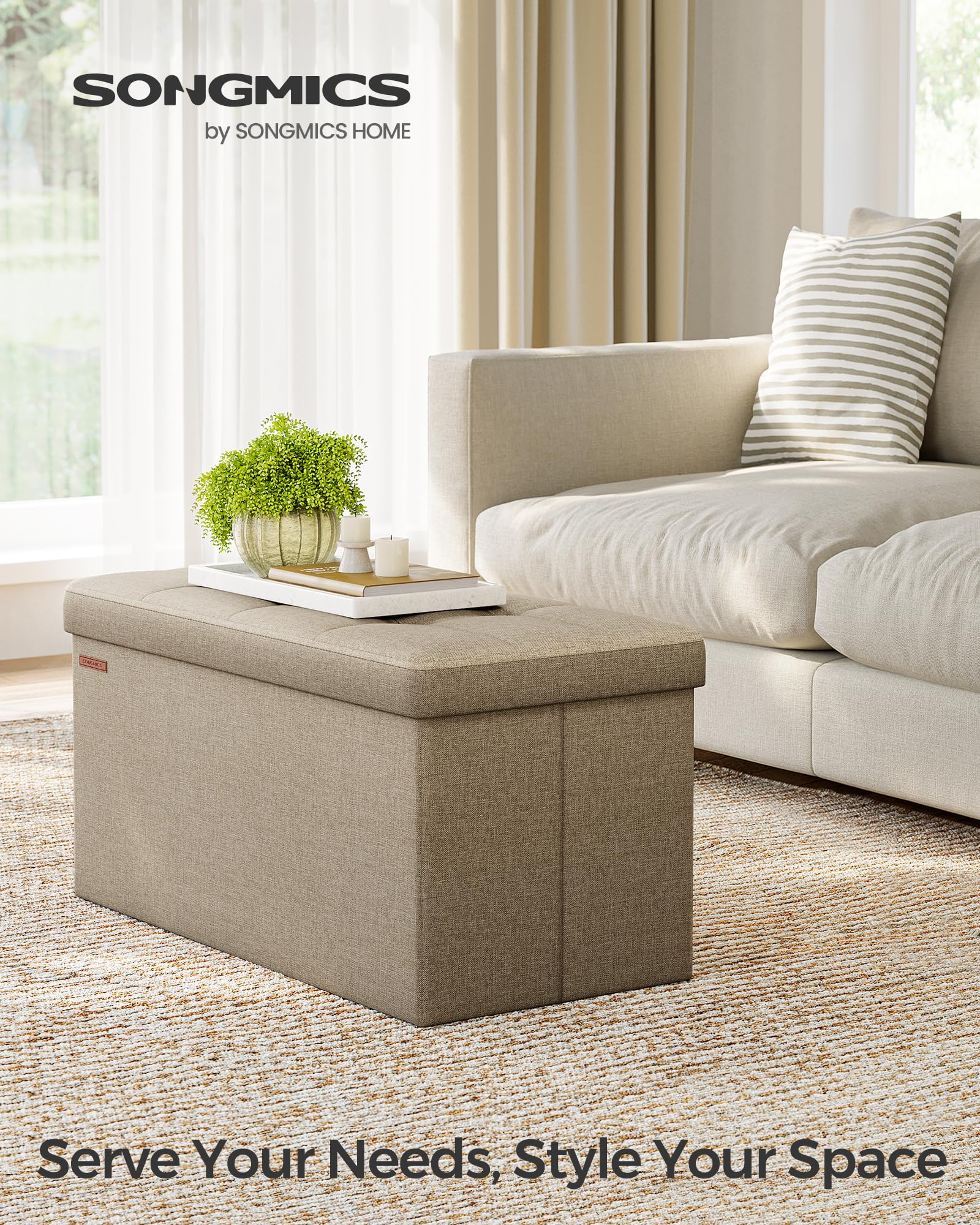 SONGMICS MAZIE Storage Ottoman Bench - 76cm Folding Foot Rest | 89L Capacity | Camel Brown 3