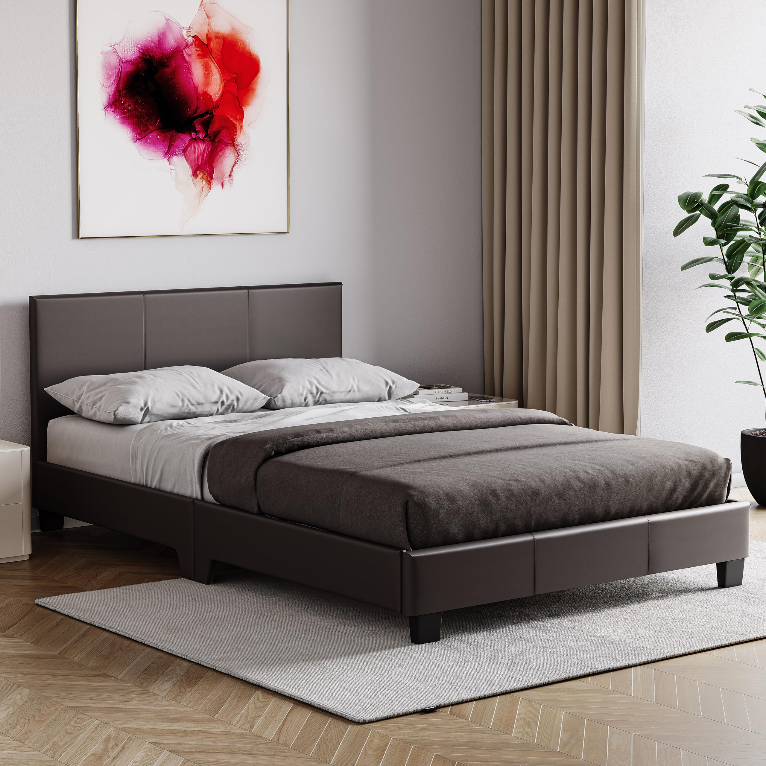 Vida Designs Lisbon Upholstered Bed Frame - Small Double 4ft | Black Faux Leather | Low Foot End 1
