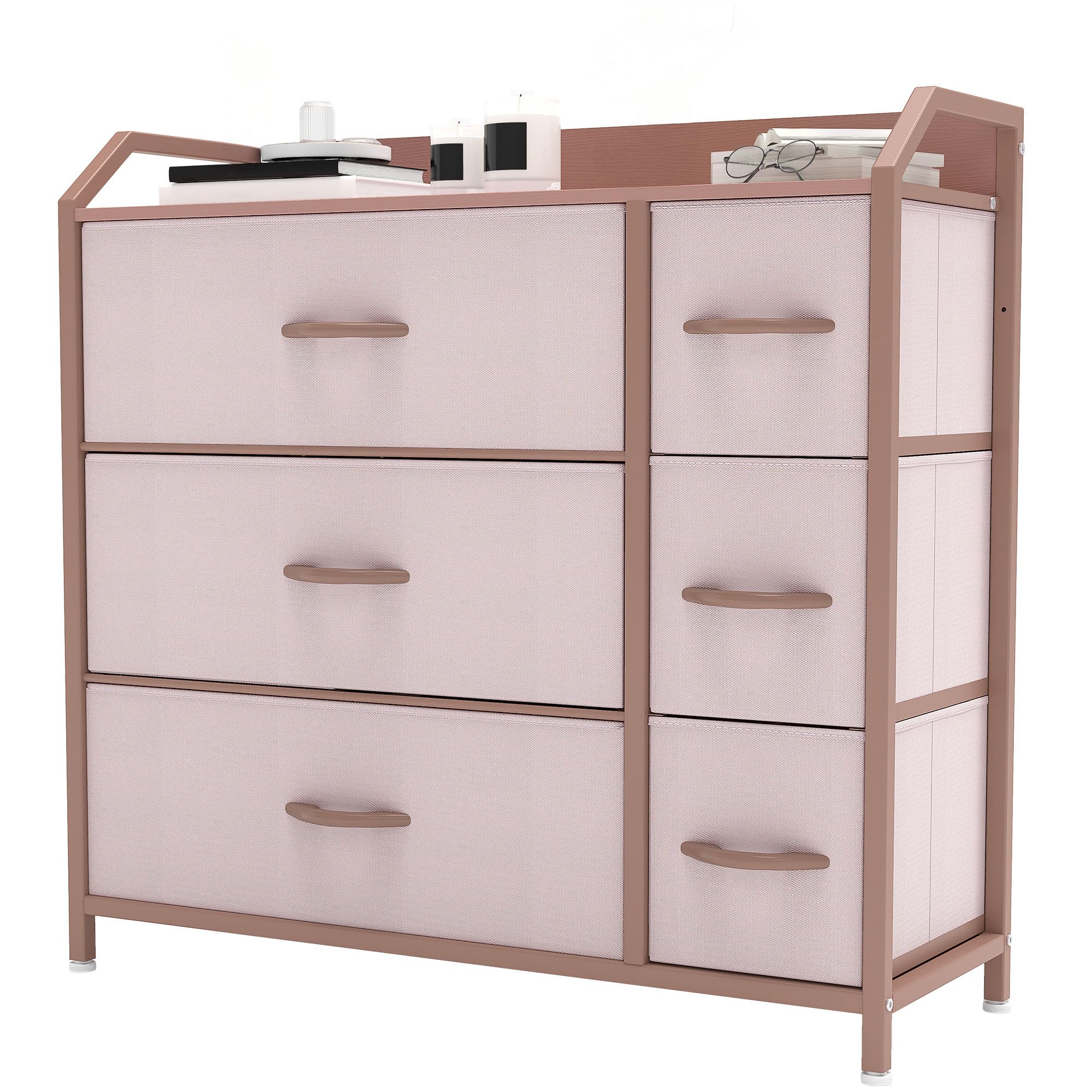 YITAHOME 6-Drawer Fabric Dresser with Metal Frame | Pink | 80W x 79H cm 1