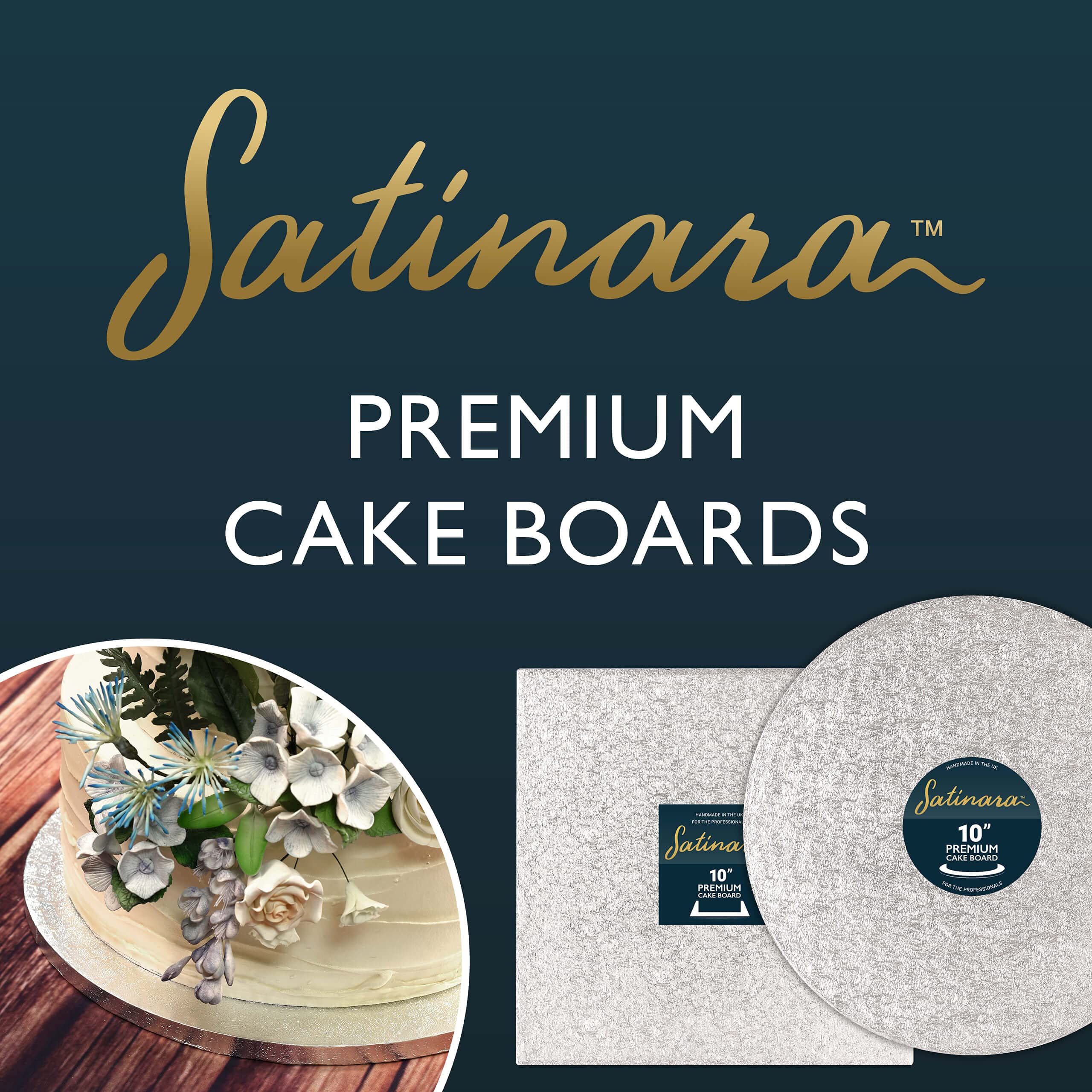 Satinara 12 Inch Round Cake Board - 12mm Thick Silver Foil Covered Drum | Single Pack 2