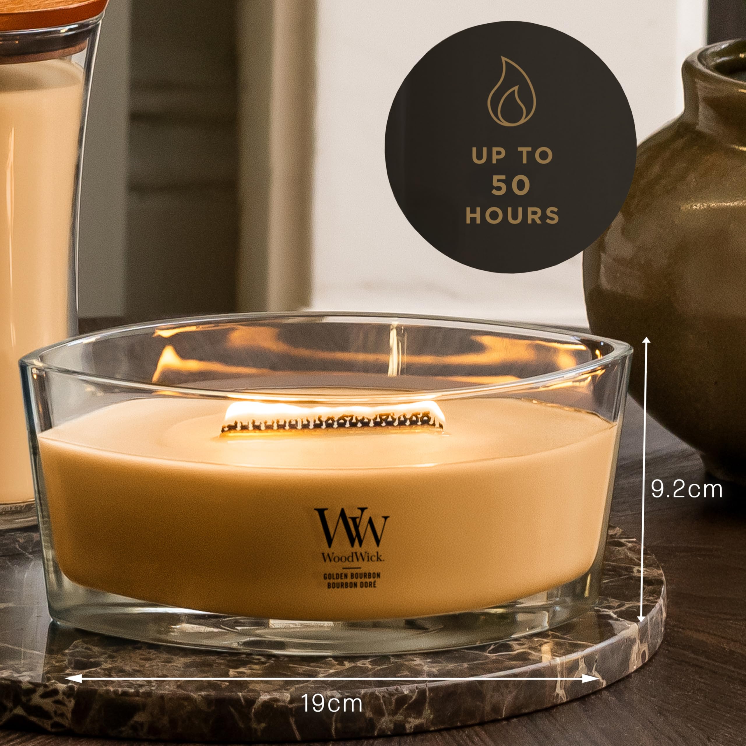 WoodWick Golden Bourbon Scented Specialty Candle | Crackling Wooden Wick | Up to 50 Hours Burn Time | Ellipse Glass Design 3