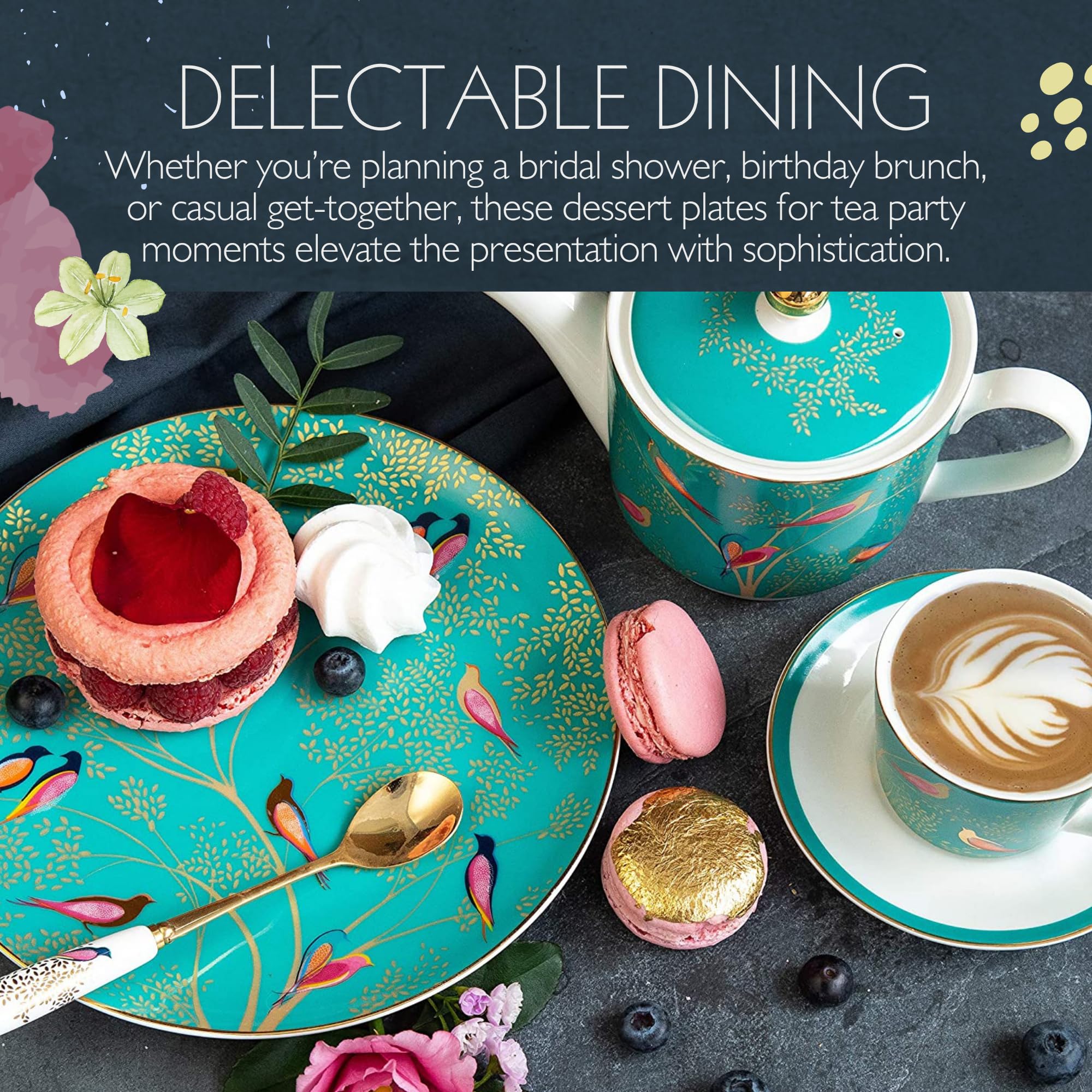 Portmeirion Sara Miller Chelsea Dessert Plates - Fine China with 22ct Gold Detailing | Set of 4 5