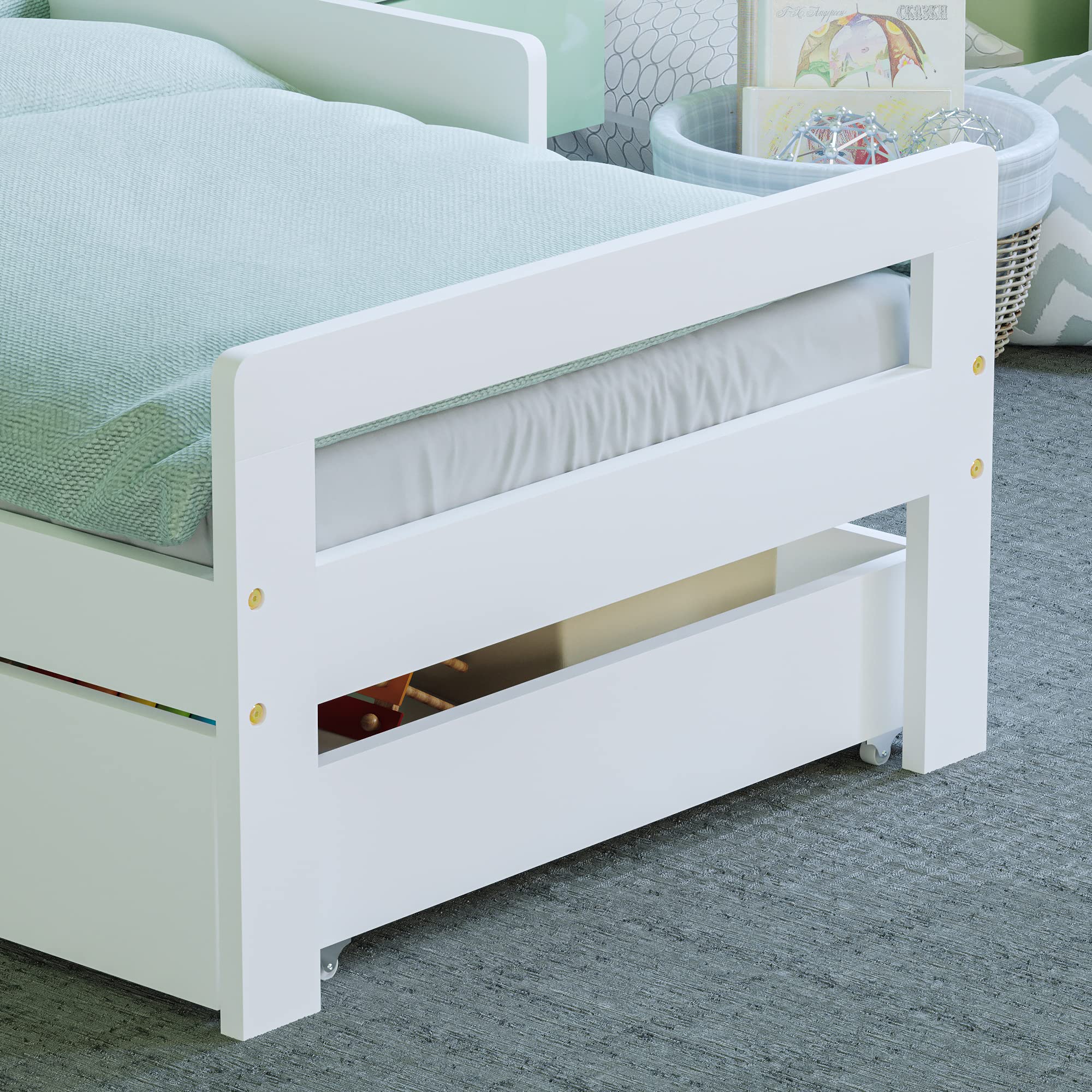 Junior Vida Taurus Wooden Toddler Bed - Solid Pine Wood, White Finish | H 57 x W 75 x L 144 cm 7