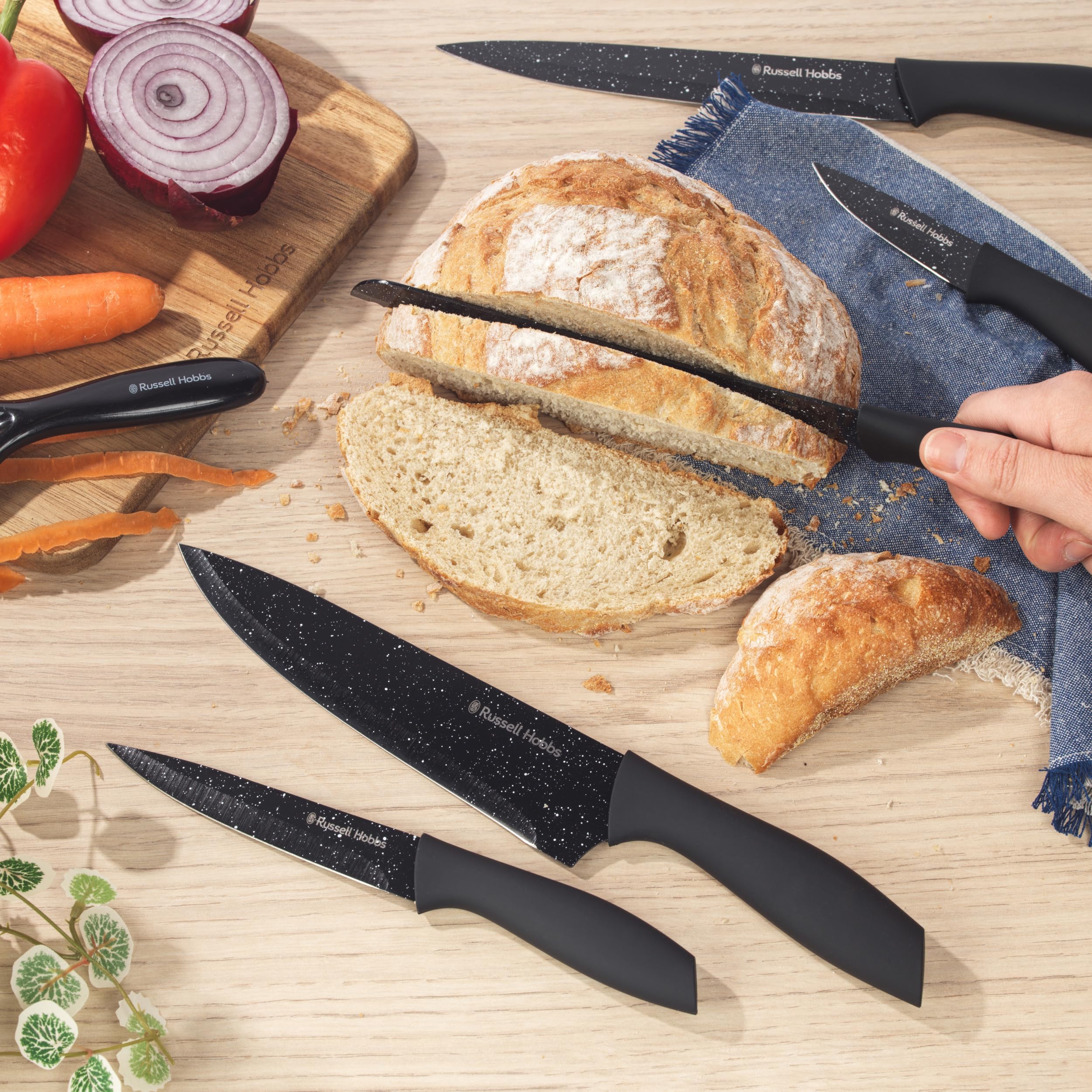 Russell Hobbs 6-Piece Knife & Peeler Set - Marble-Effect Non-Stick Blades | Soft-Touch Handles 4