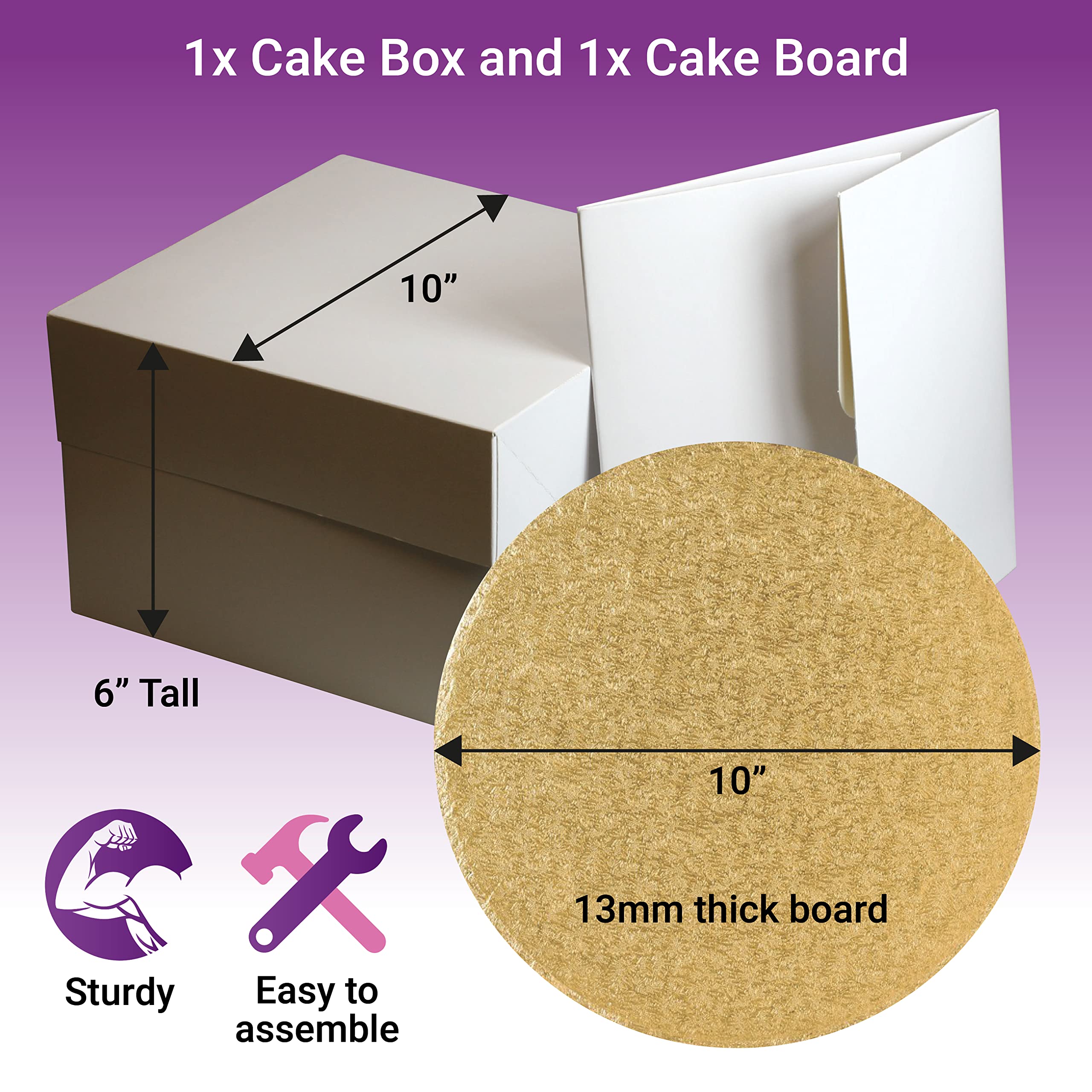 Culpitt 10' Gold Cake Board & White Square Box Combo for Heavy & Multi-Tier Cakes 2