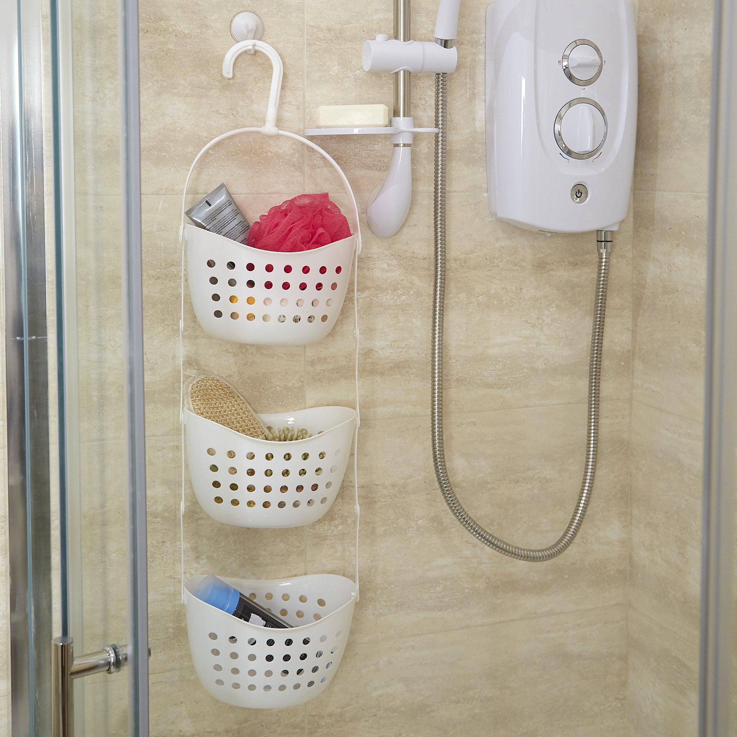 Premier Housewares 3-Tier Shower Caddy - Space Saving Storage | Polypropylene | White 2
