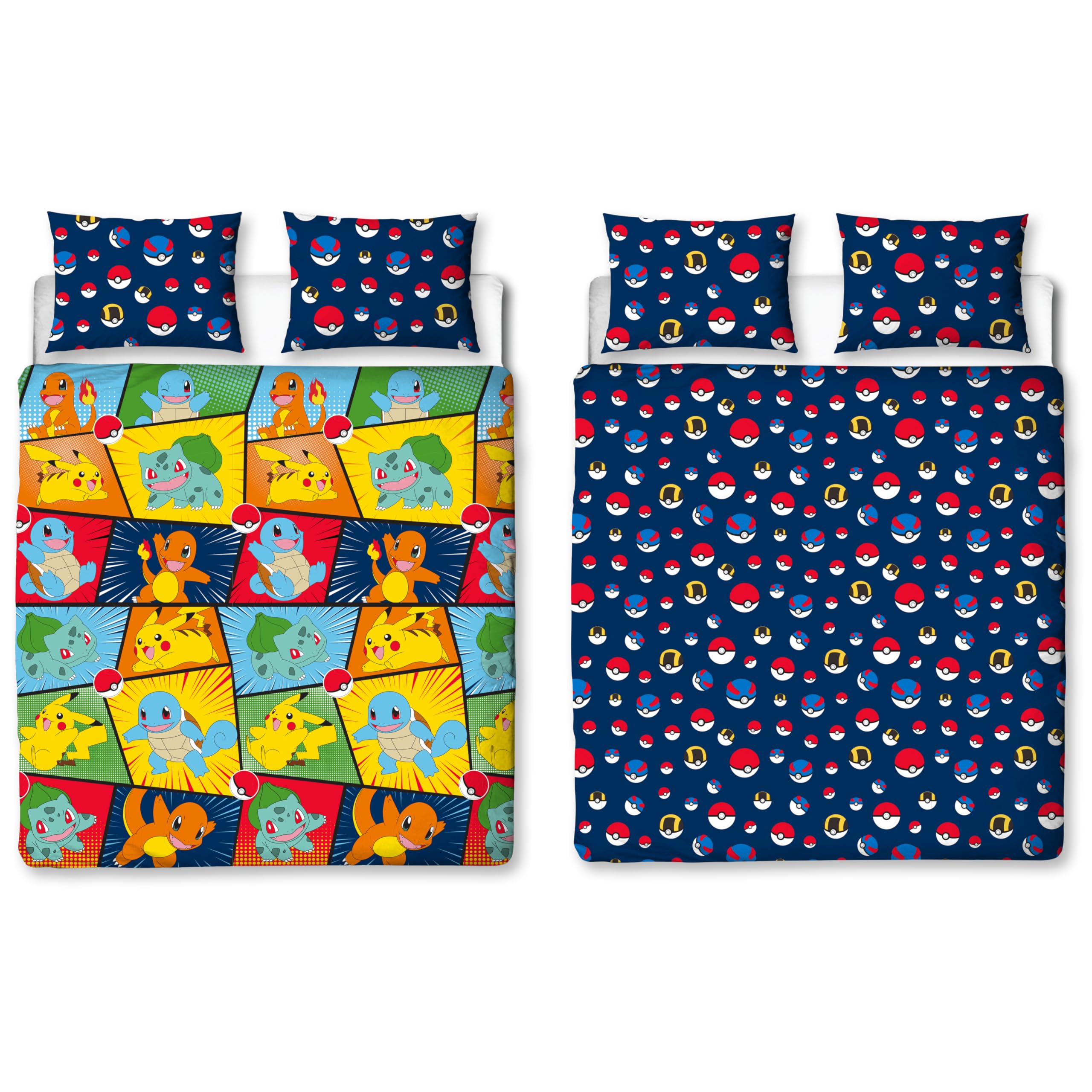 Character World Pokemon Retro Design Double Duvet Cover Set | Reversible | Brushed Microfibre 1