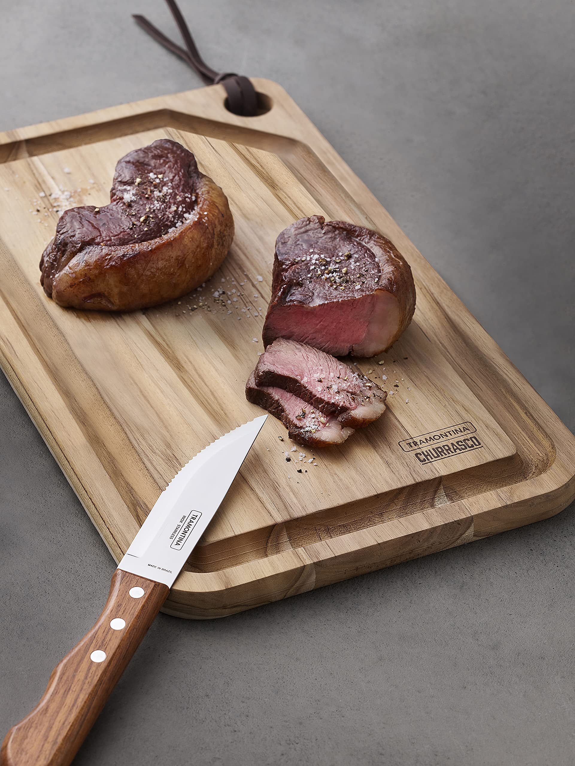Tramontina Churrasco Collection - 4-Piece Jumbo Steak Knife Set with Serrated Stainless Steel Blades and Natural Wood Handles 3