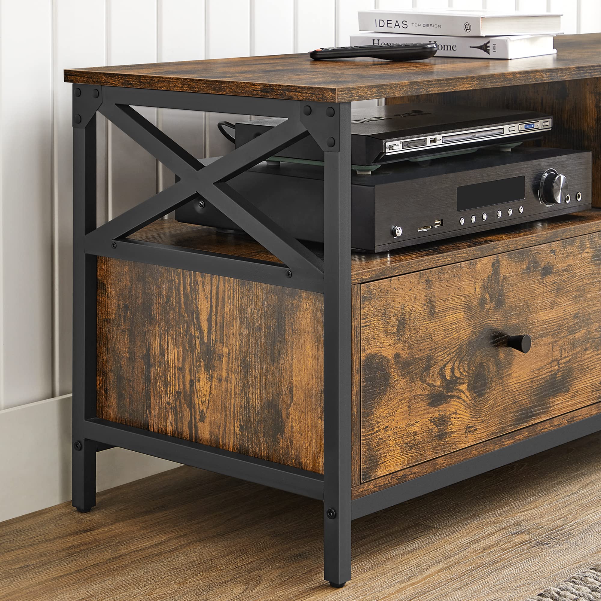 VASAGLE TV Stand for 55-Inch TV - Rustic Brown & Black | 2 Drawers, 2 Shelves | 120cm Wide 7