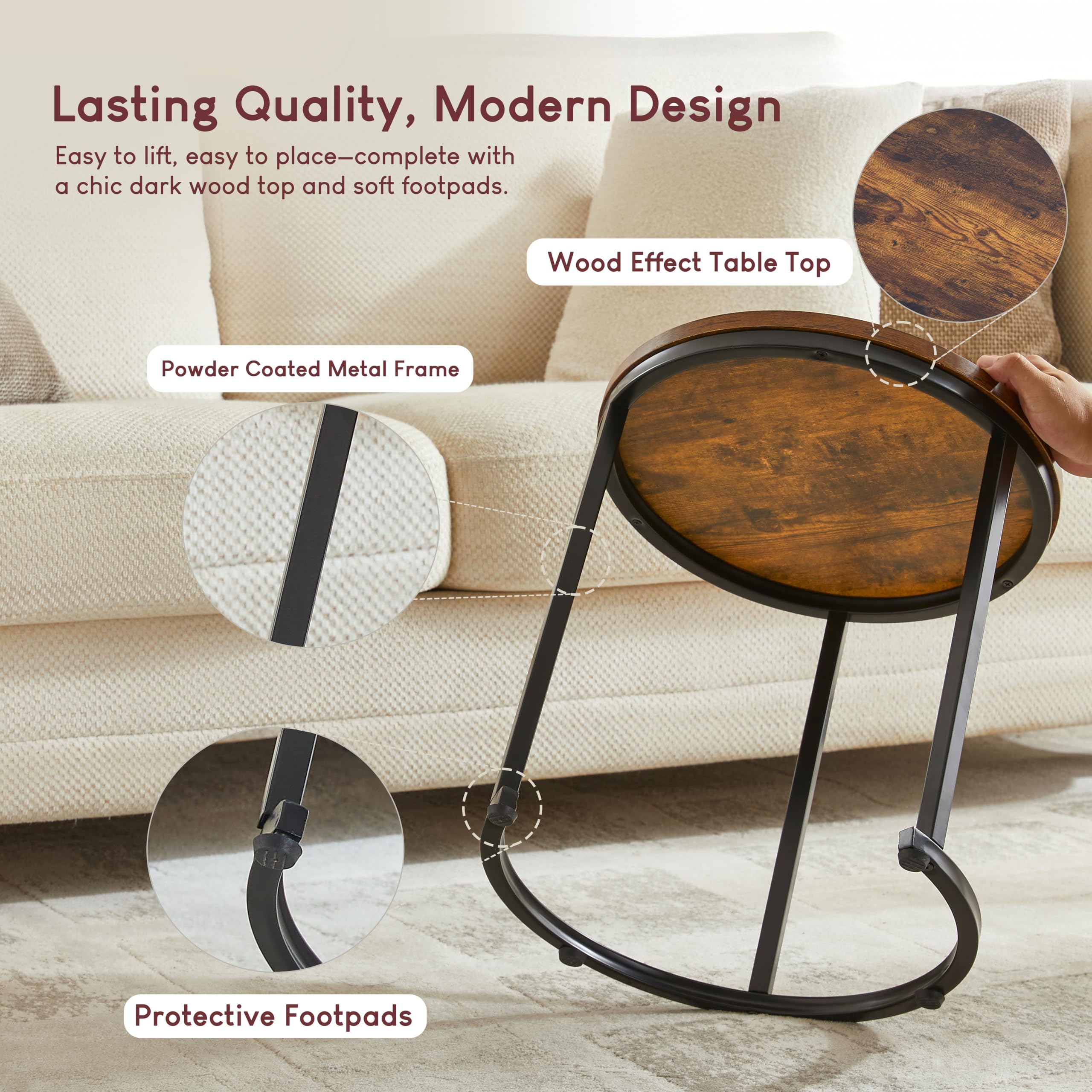 Vida Designs Brooklyn Nest of 2 Round Tables - Industrial Style | Dark Wood | Space Saving 6