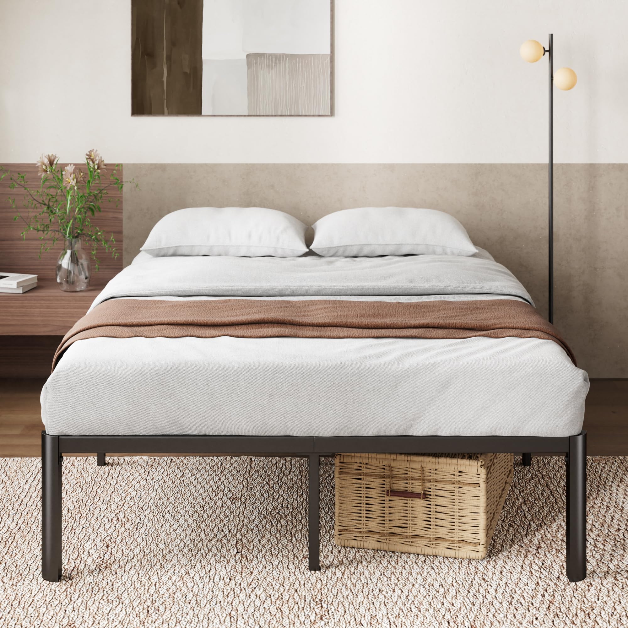 Zinus Van Double Bed Frame - Metal Base with Steel Slat Support | 135 x 190 cm | Black 3