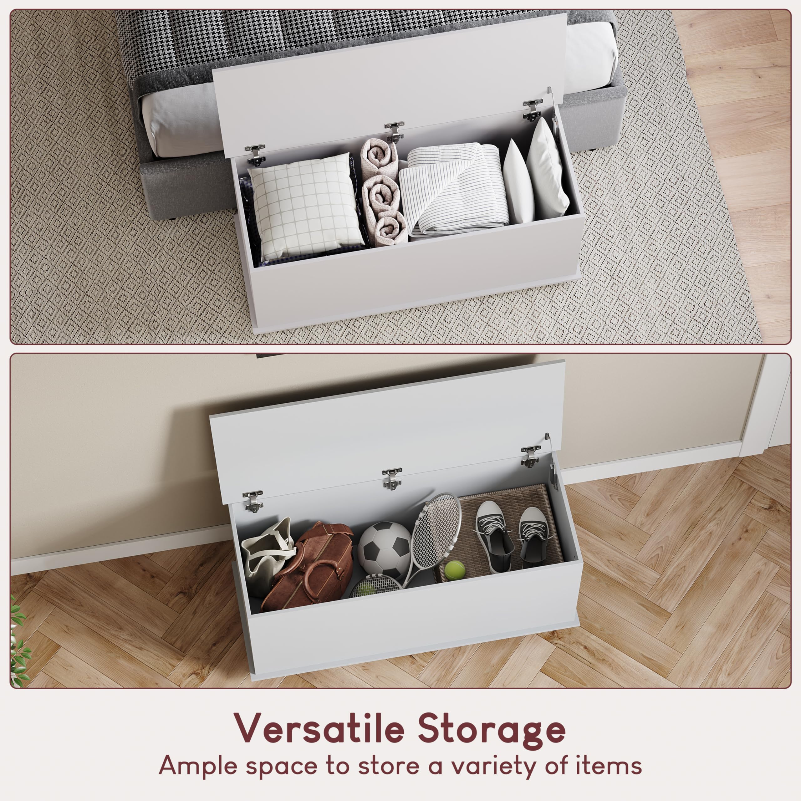 Vida Designs Leon Storage Ottoman - White Wood Chest | 100W x 40D x 48H cm 5