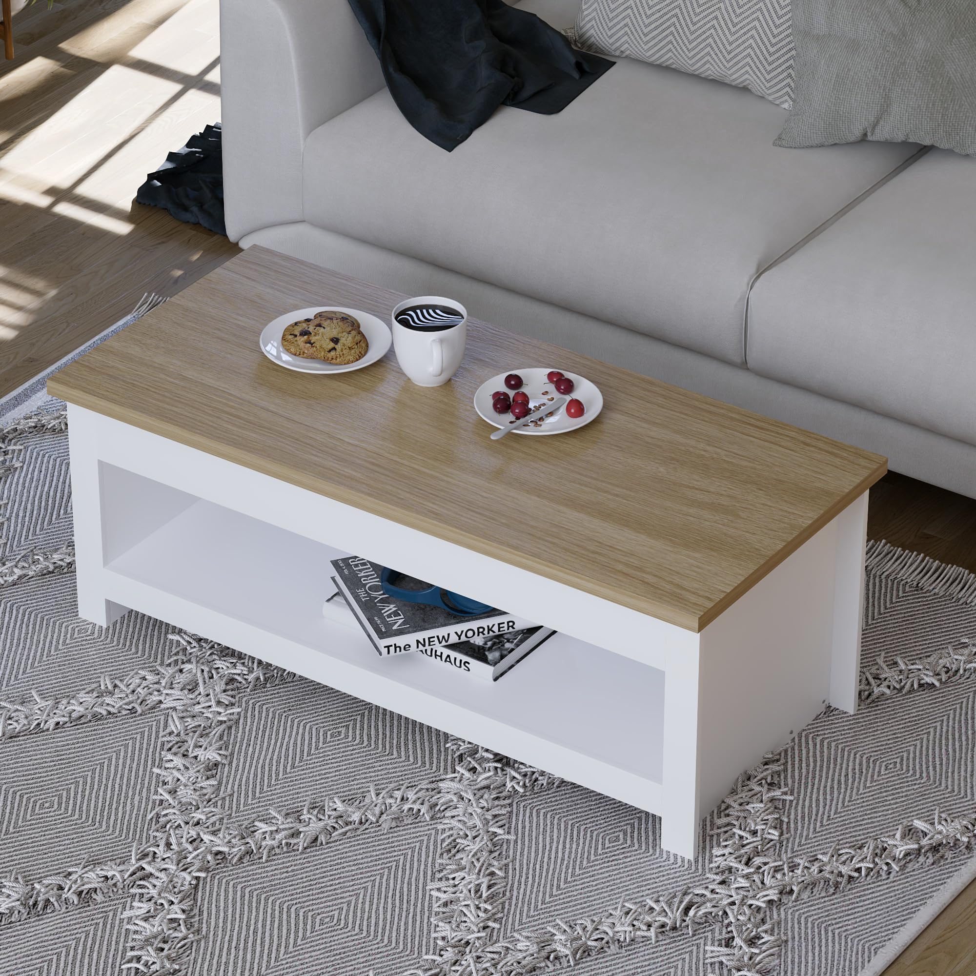 Vida Designs Arlington Coffee Table - Modern Design | 1 Shelf Storage | White & Oak Finish | 105cm Wide 6